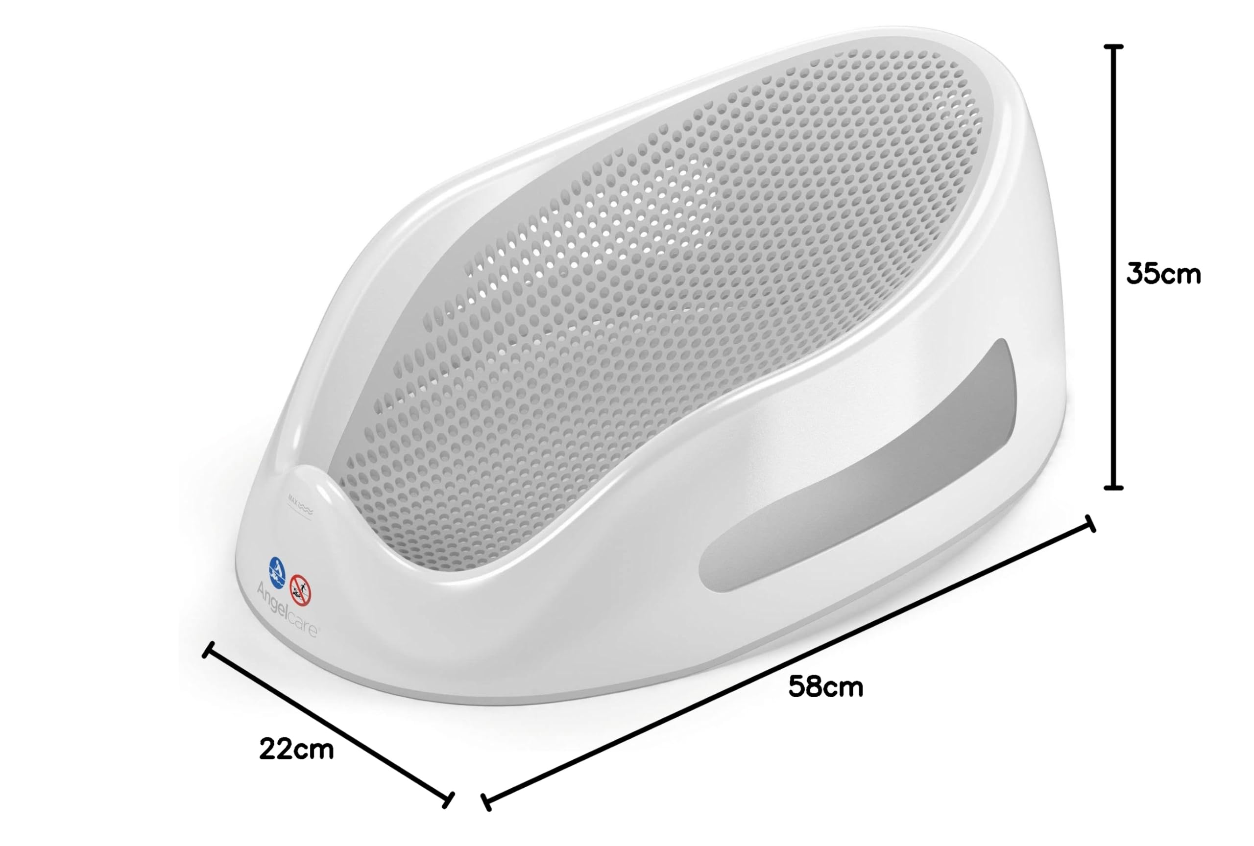 Angelcare - Lettino da bagno ergonomico - Compatibile con vasca di grandi dimensioni - Superficie di riposo piacevolmente morbida - Grigio chiaro