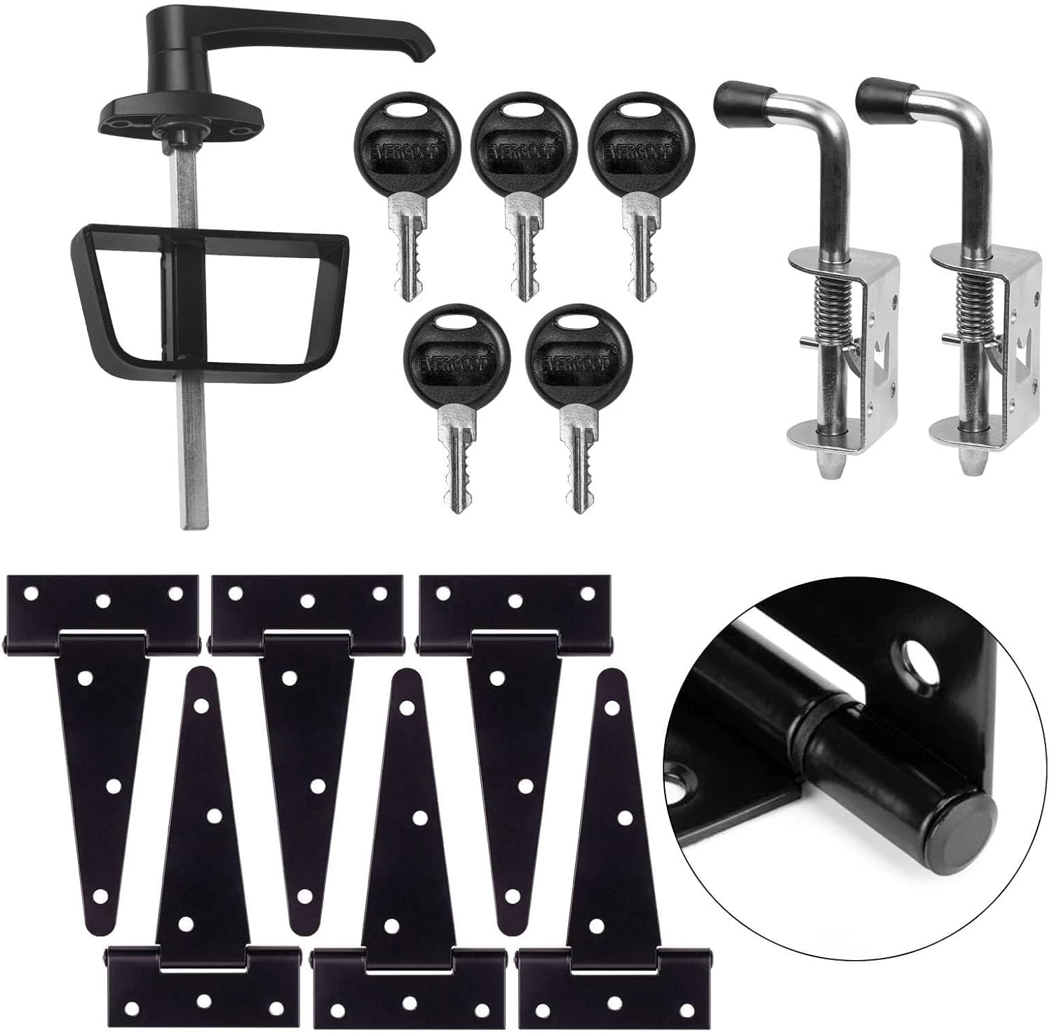 Heavy Duty Double Door Shed Hardware Kit with 5 Keys, Complete Set Includes Hinges, Latches, L-Handle Locks and Mounting Hardware for Barn, Storage Shed and Animal Coop