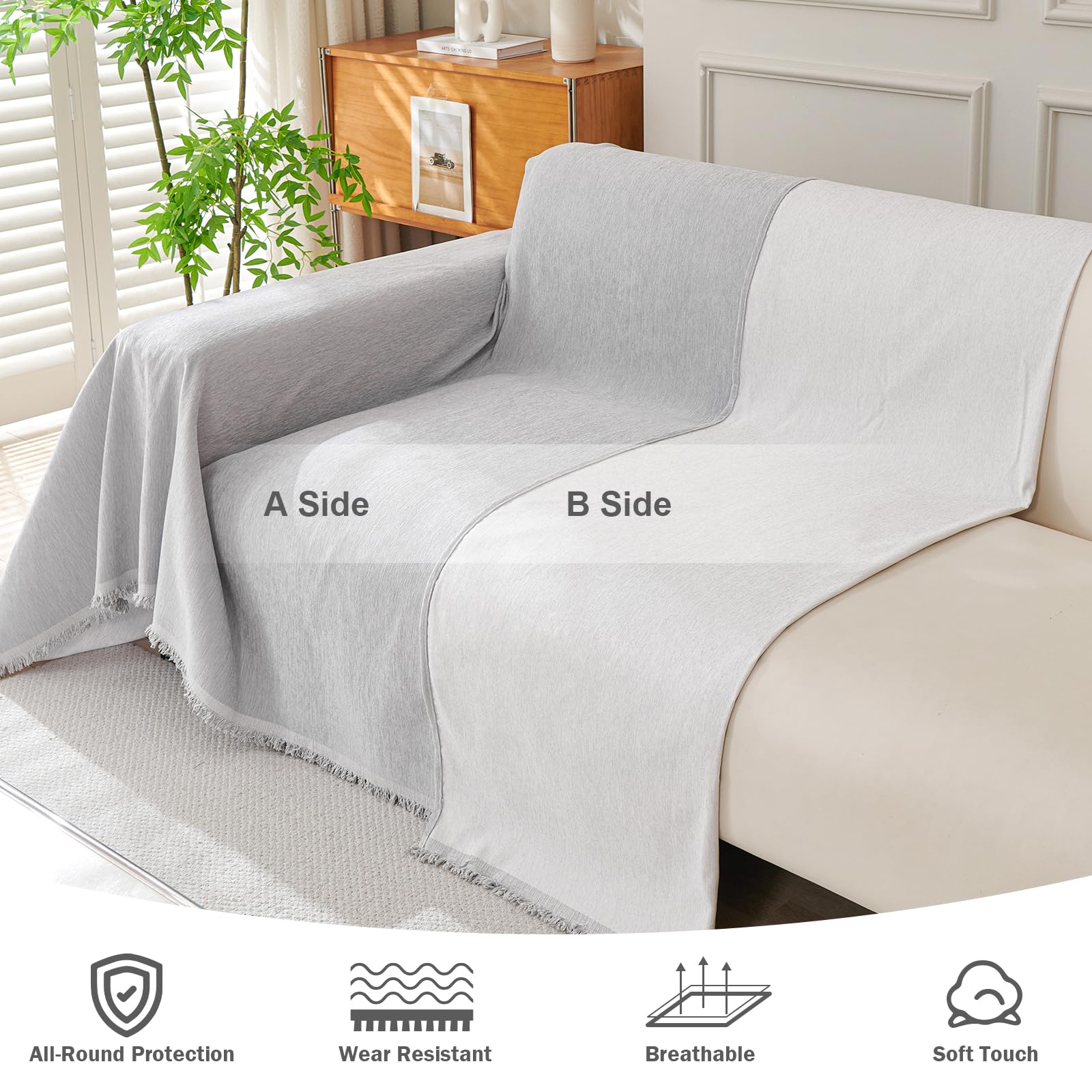 OstepDecor Sofa Überzug Chenille Sofabezug, Couch Überzug 1/2/3/4 Sitzer, Kratzfest Hund Katze Sofa Cover, rutschfest und babyfreundlich, Sofaüberwurf (Reines-Grau 180 x 260 cm)