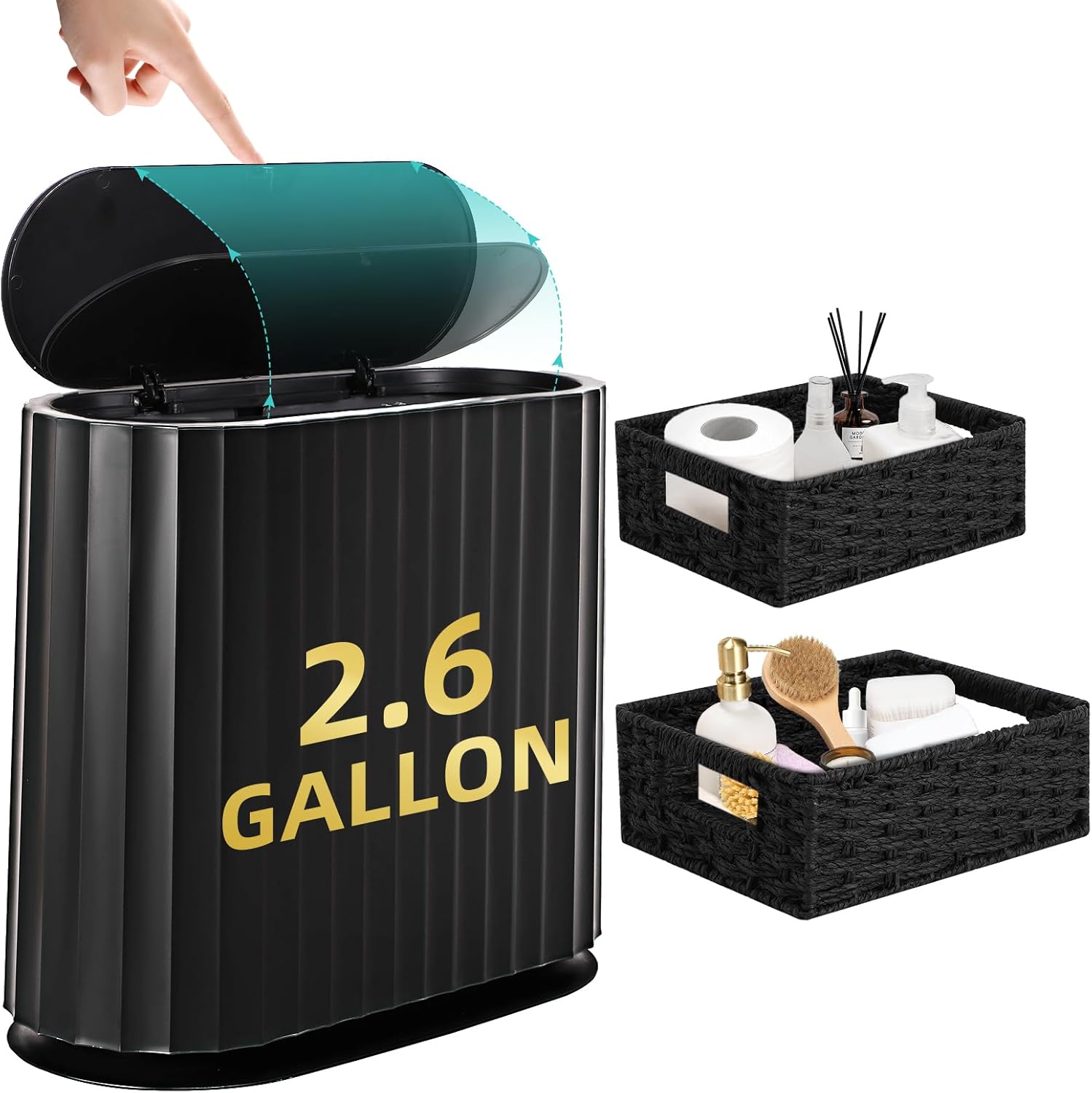 XLHOMO Wicker Storage Basket - 3.5 Gallon Waterproof Trash Can for Bathroom, Bedroom, Office