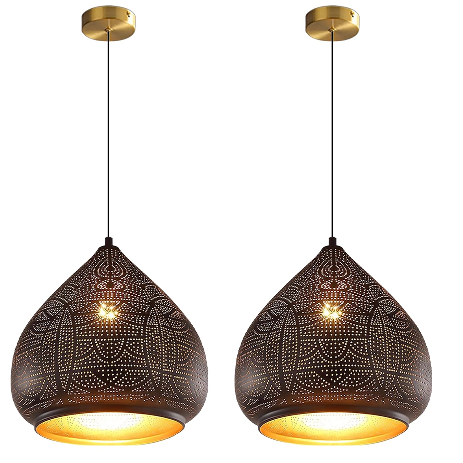 2-Pack Moroccan Pendant Light Fixture Vintage Black Hanging Lamp