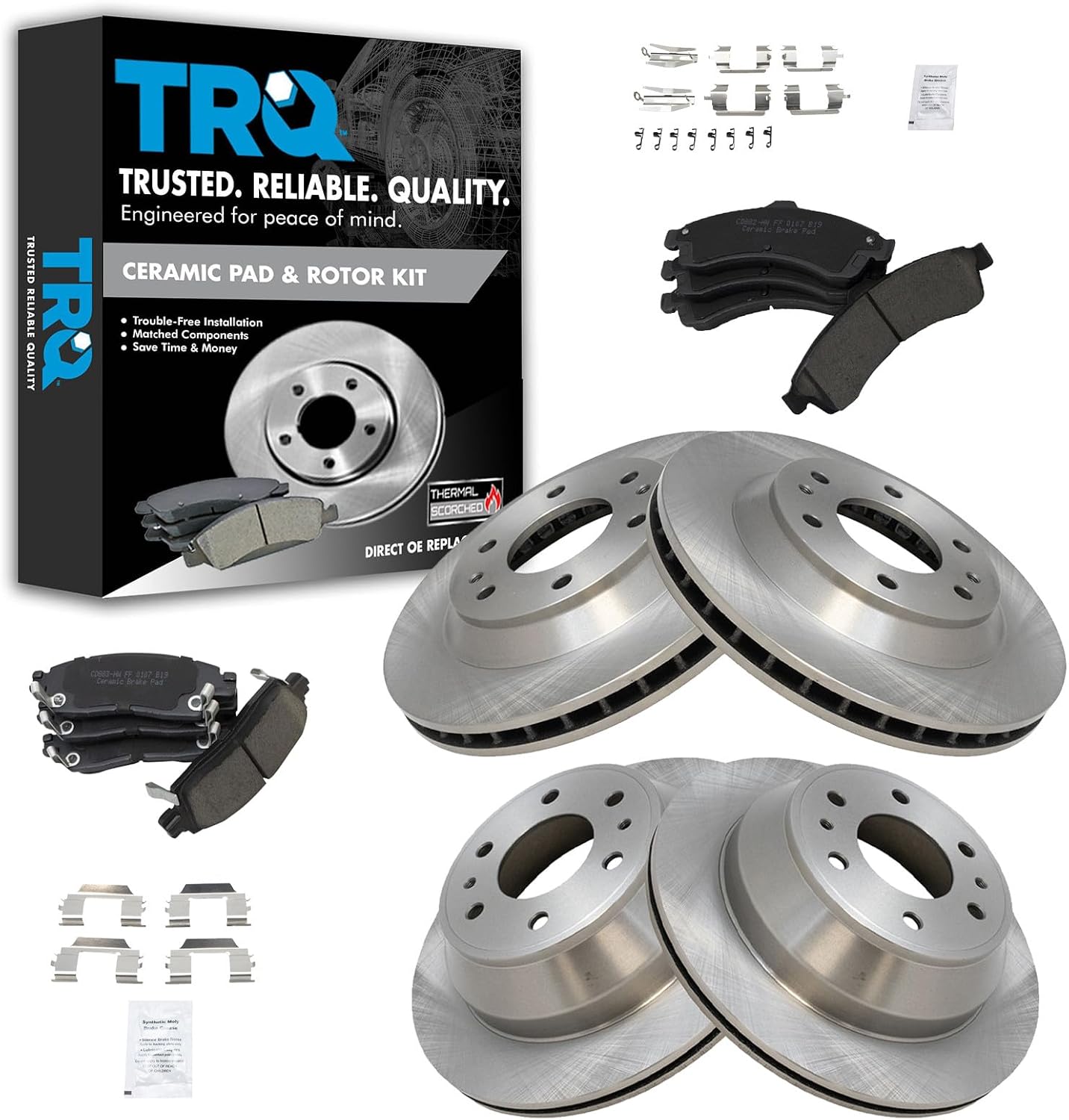 TRQ Front and Rear Brake Pad & Rotor Kit Brake Pads Brake Rotor Ceramic Compatible with 2004-2005 Buick Rainier 2002-2005 Chevrolet Trailblazer 2002-2004 GMC Envoy Isuzu Ascender Oldsmobile Bravada
