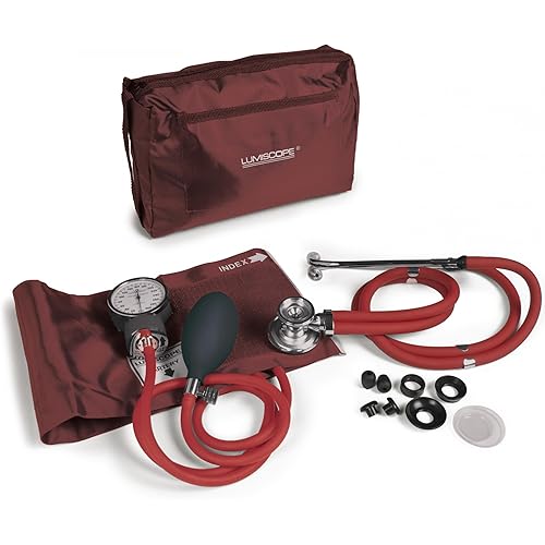 Lumiscope Professional Blood Pressure Kit - Stethoscope, Manual BP Cuff & Sphygmomanometer - Burgundy