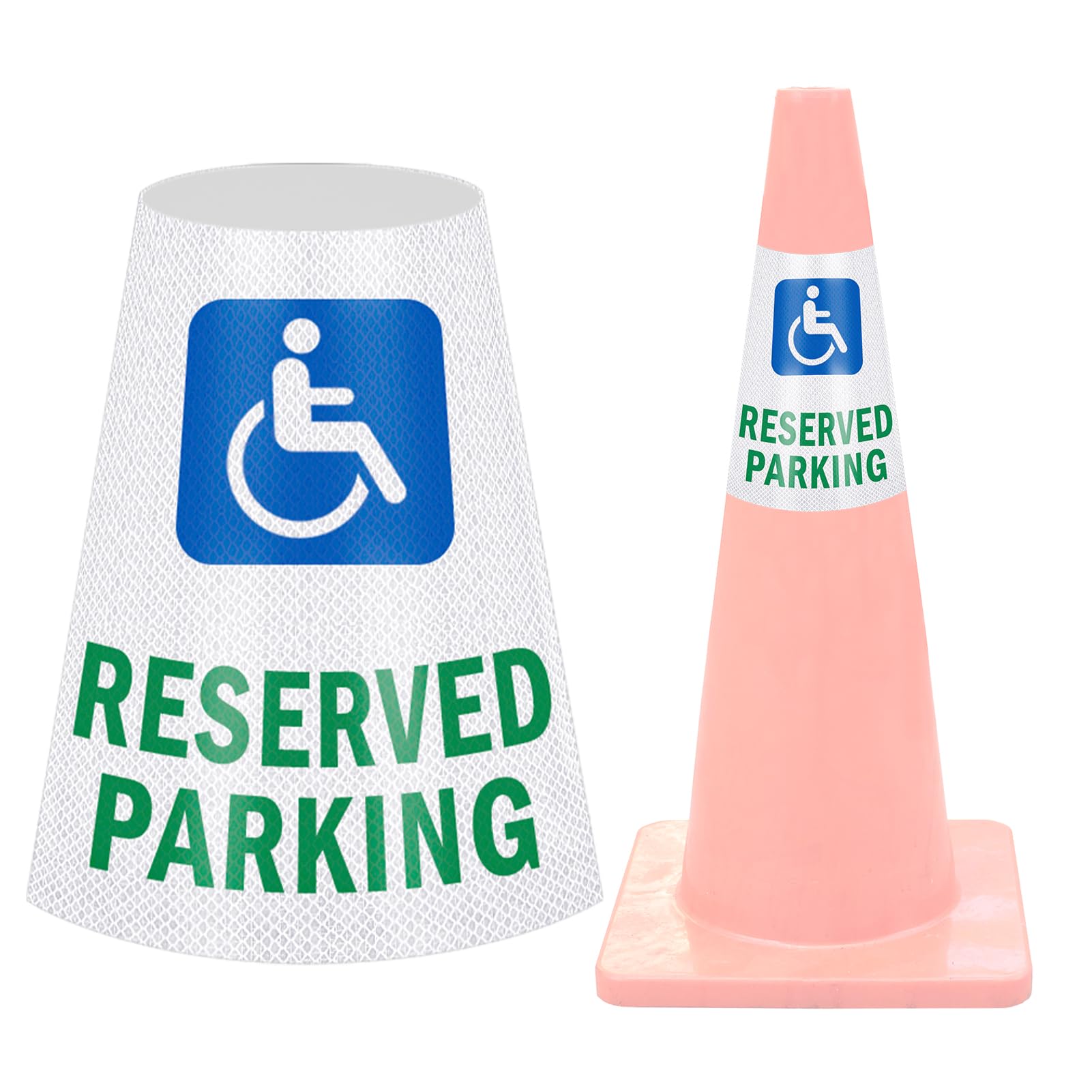 Handicap Reserved Parking Cone Sleeve - Wheelchair Accessible High Visibility Safety Traffic Cone Reflective Collar Signs for Parking Lots, Roads, Garages, and Events (Handicap Reserved Parking)