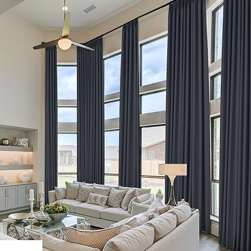 Miniatura 10 de Cortinas opacas plisadas para barra transversal y pista de 156 pulgadas, cortinas extralargas para ventanas altas, cortinas de privacidad con