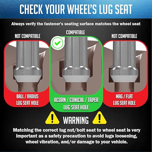 Miniatura 6 de Wheel Accessories Parts Juego de 20 tuercas de metal macizo cromadas con puntas de 12 x 20 roscas de 4.4 pulgadas de alto extremo cerrado bellota, 1