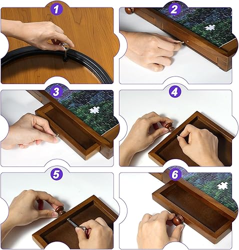 Miniatura 8 de Sunix Tablero de rompecabezas giratorio de 1500 piezas con 6 cajones y cubierta, mesa de rompecabezas de madera portátil de 36 x 26 pulgadas para