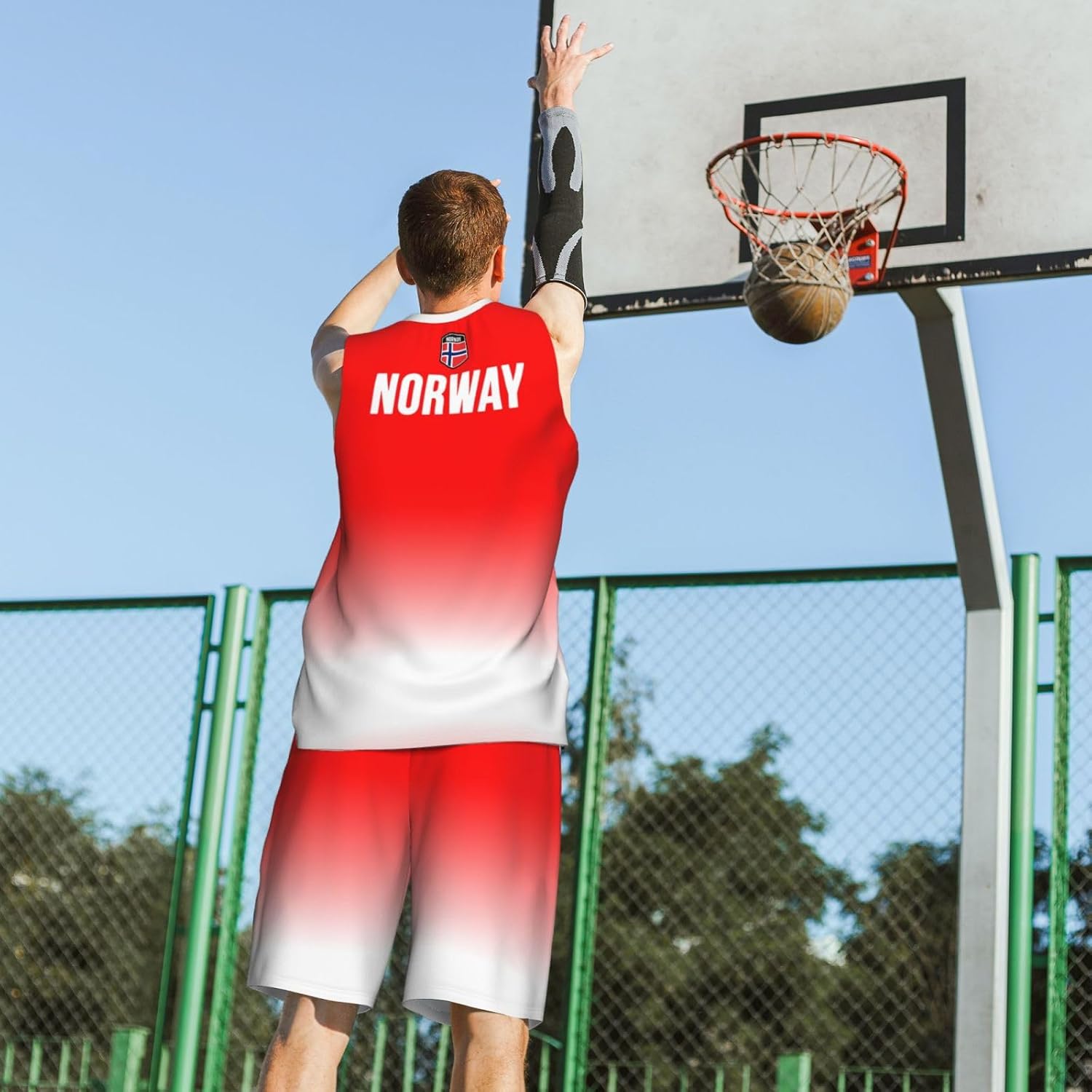 Norway Flag Basketball Uniform Suit for Men Team Training Athletic Gradient Jersey