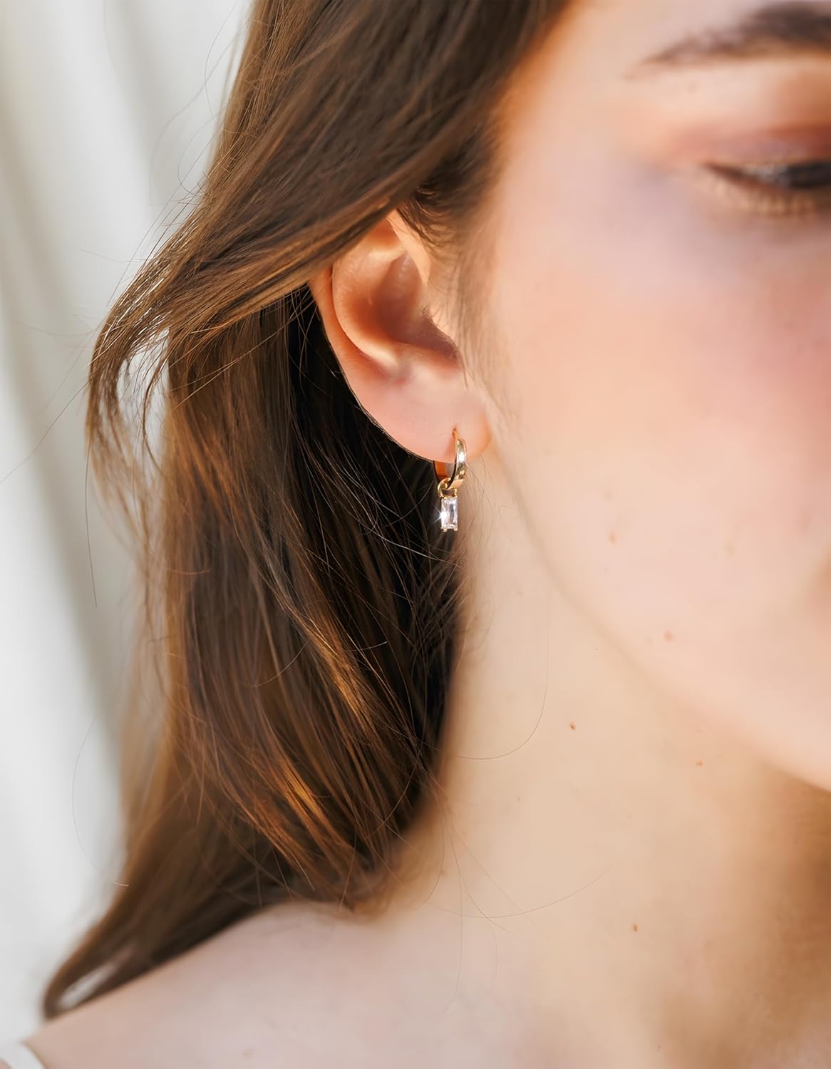 14K Gold-plated Dangle Hoop Earrings Crystal Dangle Drop Earrings Hypoallergenic Lightweight Earring Jewelry Gift for Women - Image 3