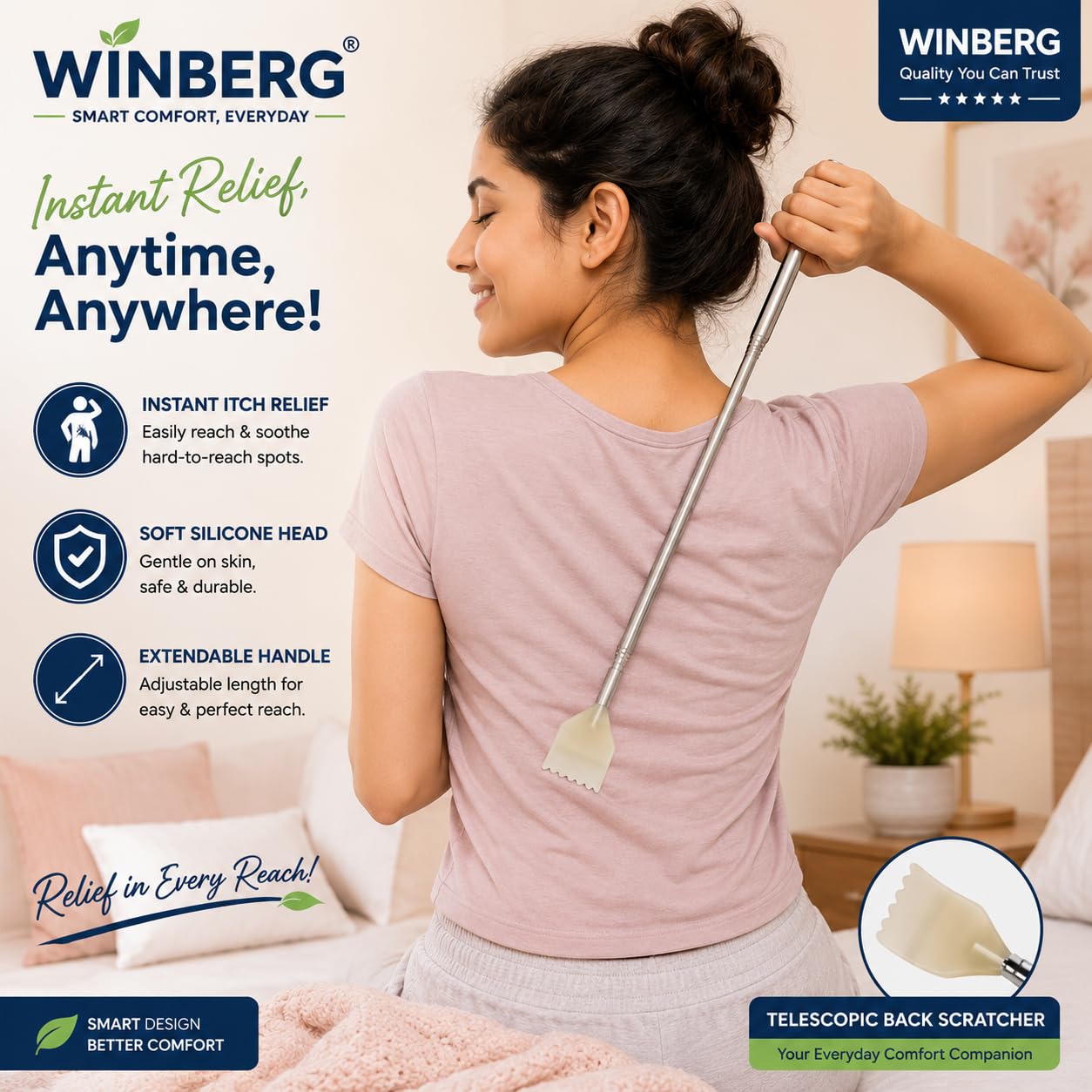 Winberg Telescopic Back Scratcher,Pack of 2 Extendable Steel Handle, Dual Head Design PENS 2