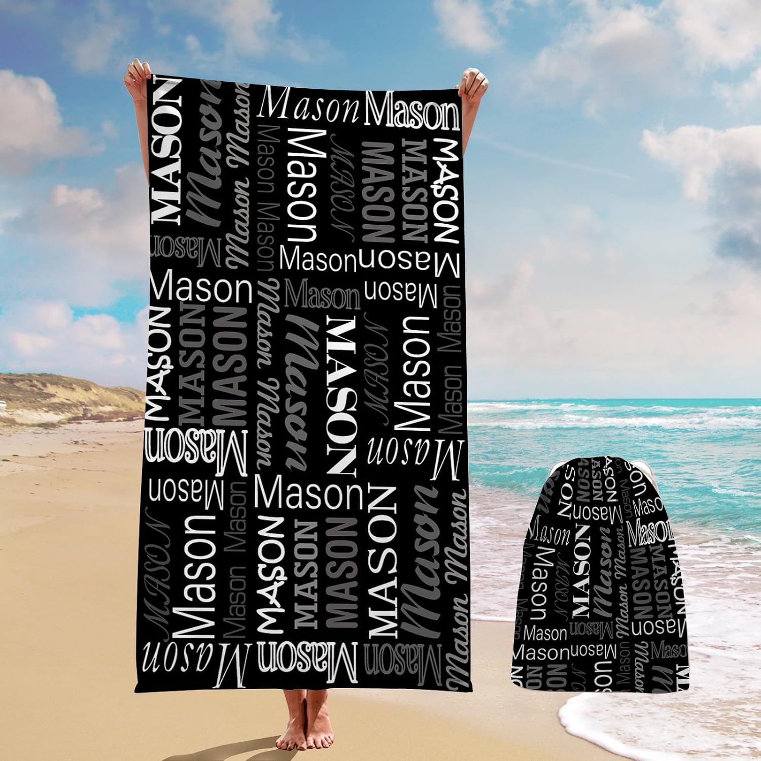 Personalized Beach Towel with Bag - Custom Oversized Soft Lightweight Absorbent Microfiber Bath Pool Towels with Multi-Fonts Name Design for Baby Kids Adults Boys Girls Gifts Color11