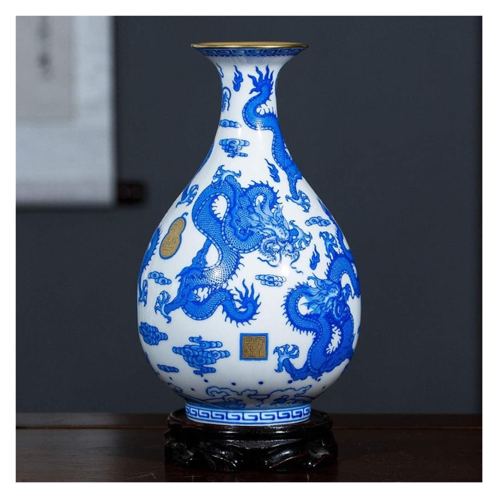 青い花柄の陶器花瓶 Amazon.co.jp: 花瓶 卓上 花柄 中国青白磁花瓶 陶器花瓶 手作り金花瓶