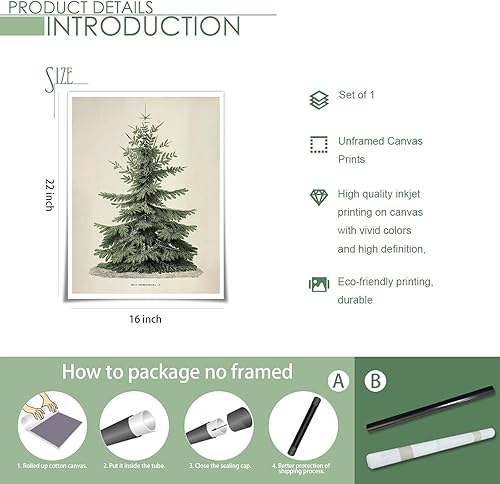 Miniatura 7 de Huabsad Arte de pared vintage de árbol de Navidad, arte retro de pino de invierno, imágenes estéticas botánicas, impresiones neutrales para