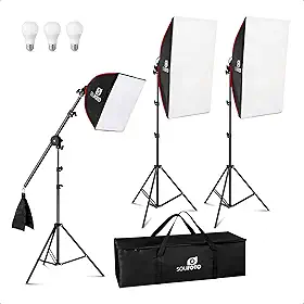 Sou Foto | Kit Iluminação LED Triplo Roma 3 Pontos de Luz 27W Profissional com Softbox Girafa Tripé e Bolsa