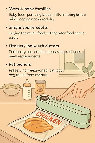 Miniatura 2 de Mini sellador al vacío inalámbrico 3 en 1, sellador de bolsas recargable para almacenamiento de alimentos con 4 bolsas de aperitivos, sellador