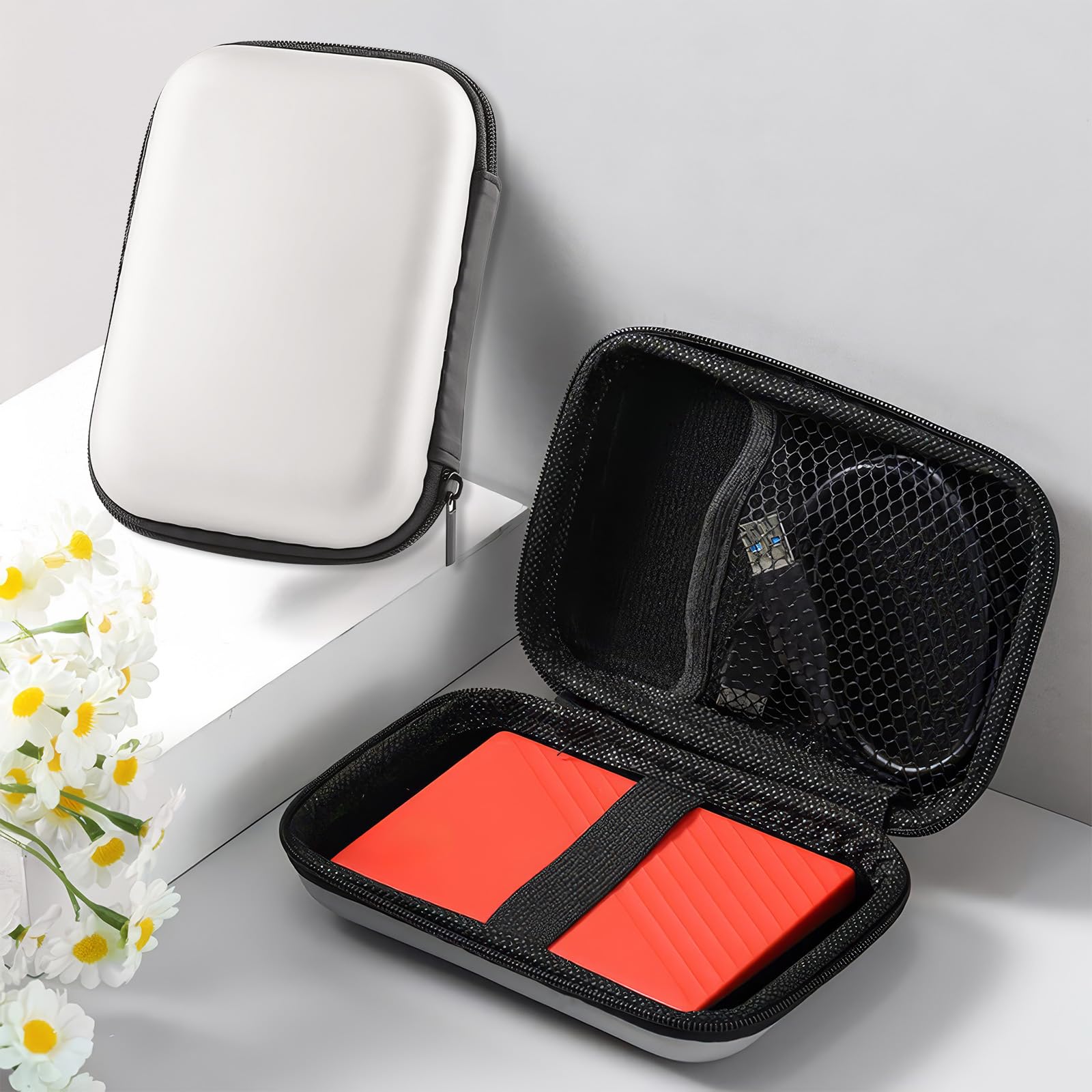 custodia rigida Custodia per Hard Disk Esterno 2.5'',Custodia Hard Disk Esterno 2.5"per SDD HDD caso,Memoria Esterna Portatile Disco Esterno Protettiva Borsa Antiurto Rigida Cover Case,Argento