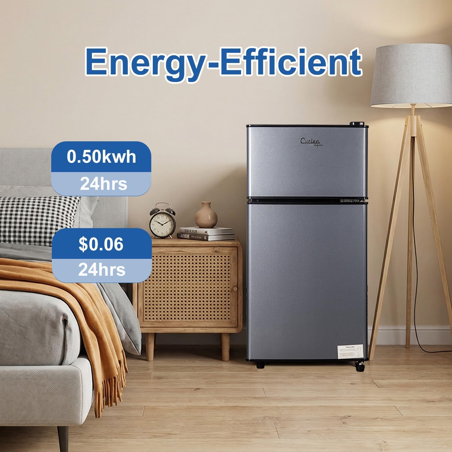 2.9 Cu.Ft Compact Double Door Mini Fridge - Top Freezer & Bottom Refrigerator | Energy Save,7-Level Precision Cooling | Ideal for Dorm, Bedroom, Office & Small Spaces