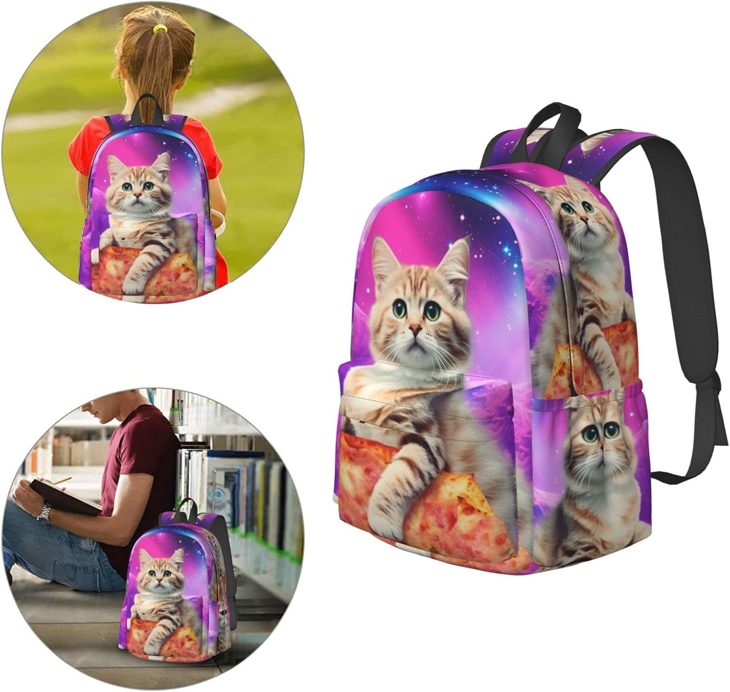 16 inch backpack Galaxy Cute Pizza Cat Laptop Backpack Full Print School Bookbag Shoulder Bag for Travel Daypack