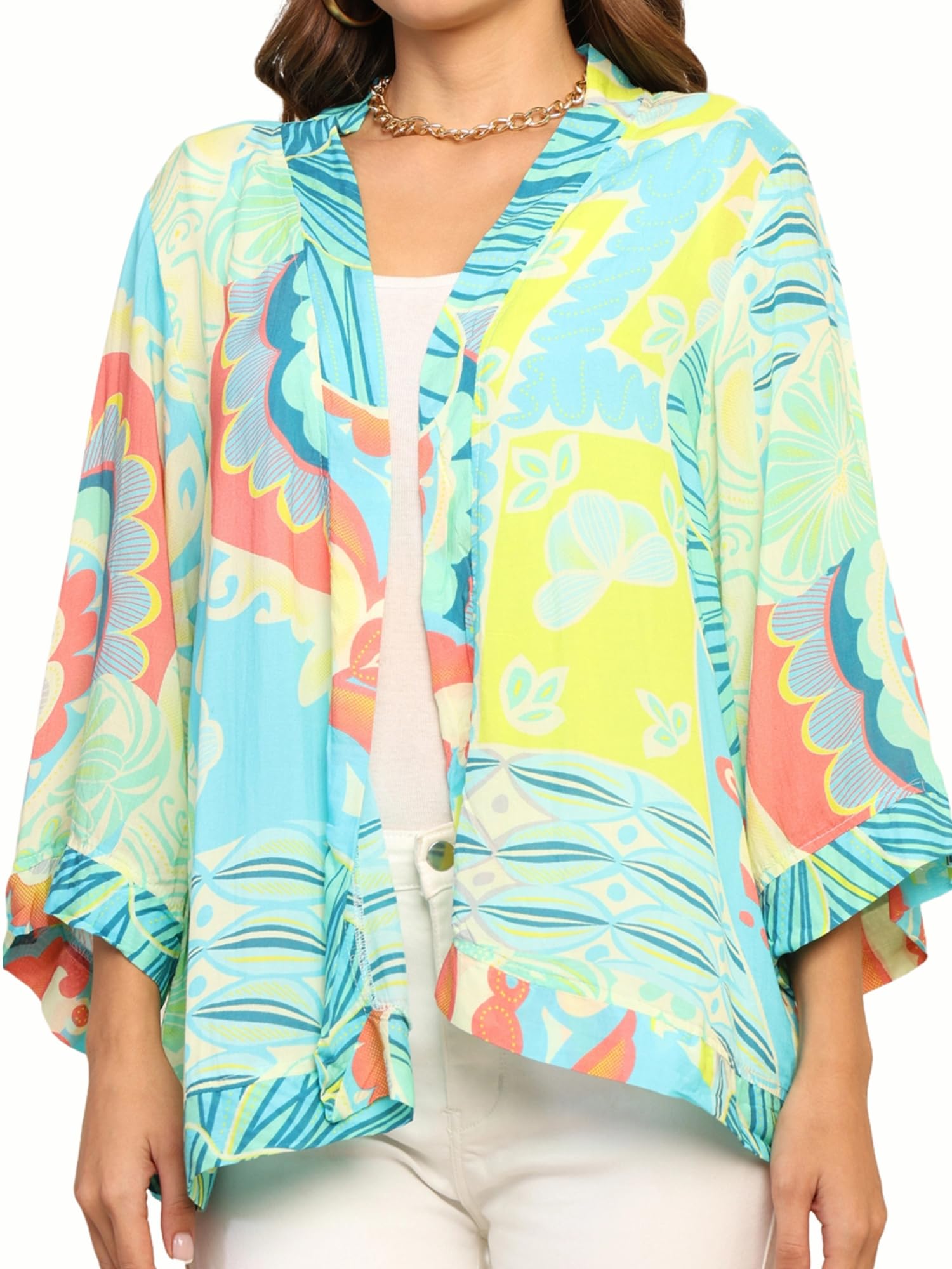 KE KANHA EXPORTS Shrugs for Women Stylish | Beach Outfits for Women Cover Up | Western Summer Shrug for Woman | Soft Silky Free Size Boho Multicolour Kimono Bust 30-42