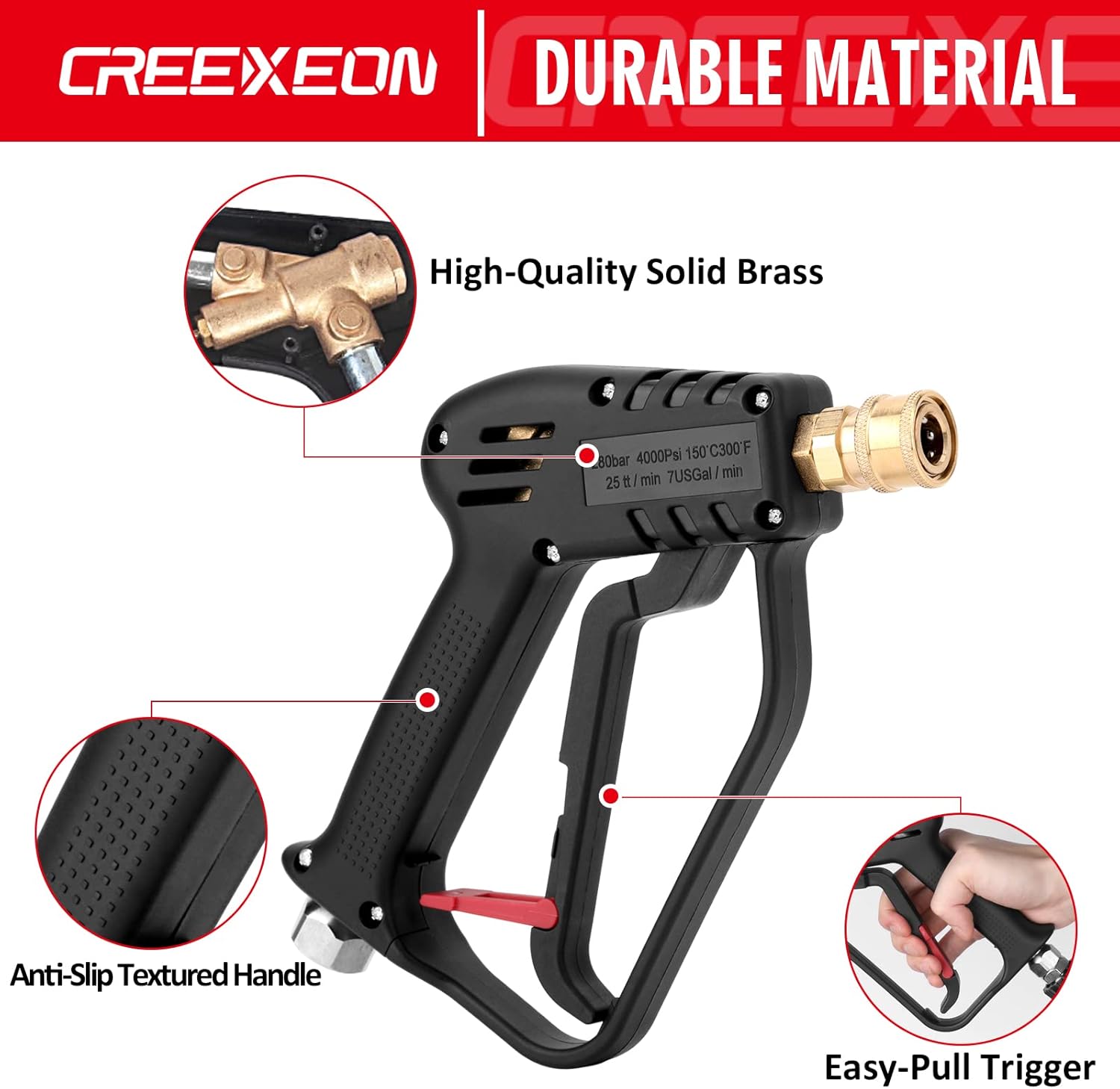 Short Pressure Washer Gun with Swivel,Spray Handle with 3/8'' Quick Connect, Car Wash Gun for Foam Cannon,M22 14mm and M22 15mm Fittings,1/4" Quick Connector