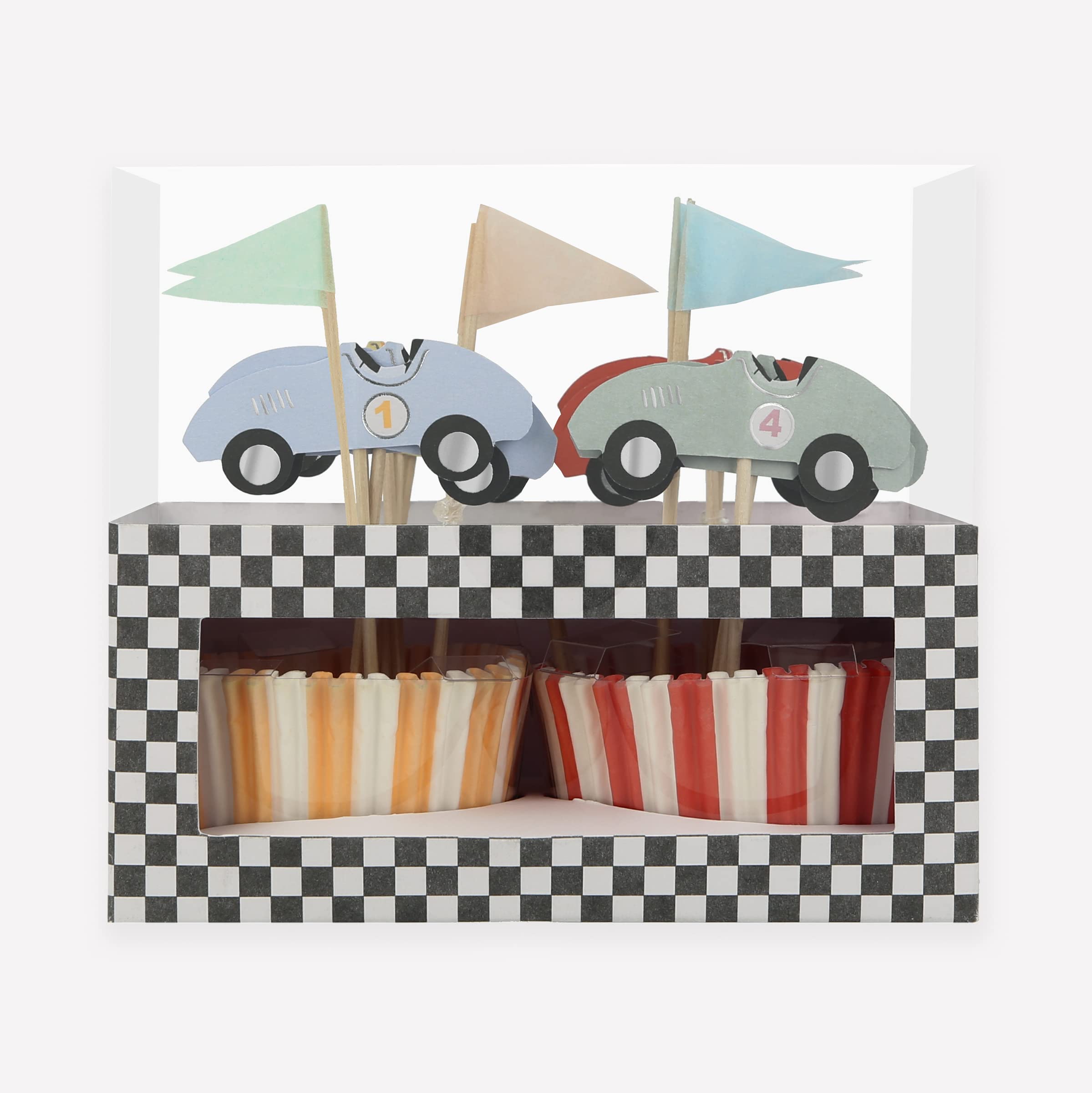 Meri Meri Race Cars Cupcake Toppers And Cases - 24 Pieces