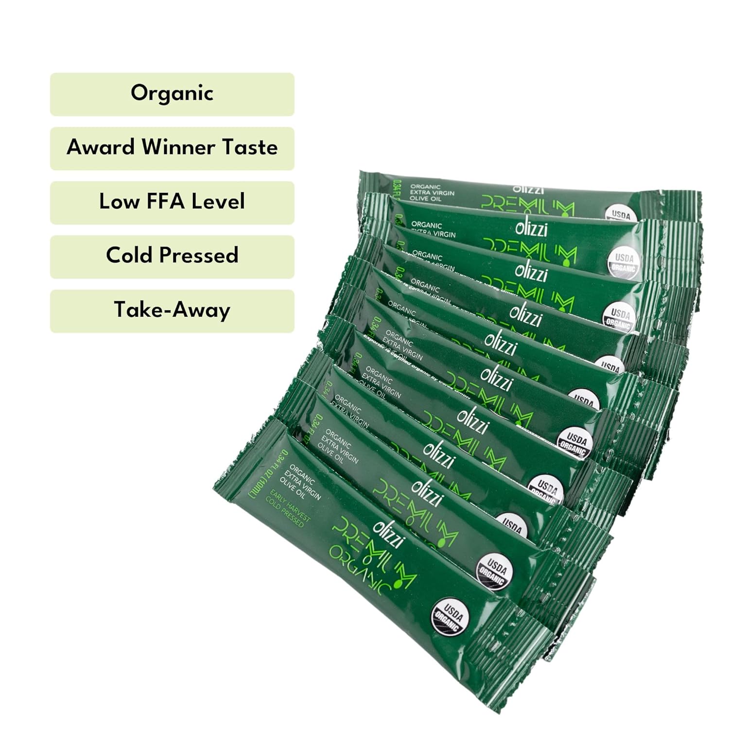 Olive Oil Packets - Olizzi Premium Organic Extra Virgin, New Harvest, Award Winning, Early Harvest, Cold Pressed, USDA Organic Certified, Single Serve, Mini, Salad Dressing To Go, Individual, Travel Size, 10 Single Use Packs (0.34 Fl Oz / Unit) - Image 5