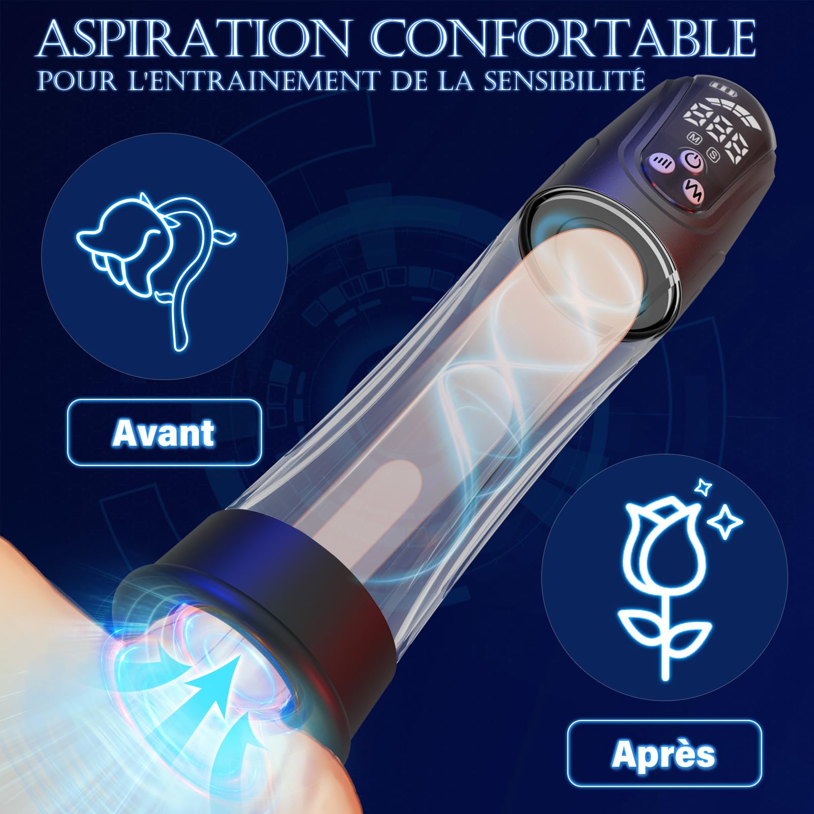 Pompe à Pénis pour Homme Sex – Pompes d'extension de pénis avec 4 pression et 4 modes de succion pour hommes le massage par aspiration, IPX7 wasserdicht Vakuum pumpe pompe pénis