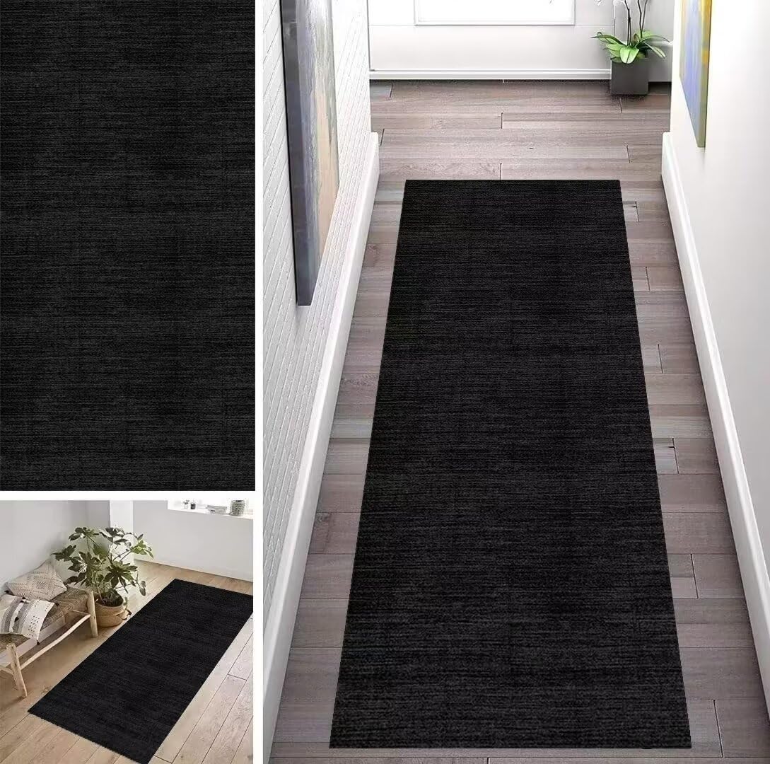 ZUZEKU Alfombra Runner, Antideslizante, Lavable, Negro y Gris Oscuro, 40 x 200 cm, para Cocina, Comedor, Sala de Estar