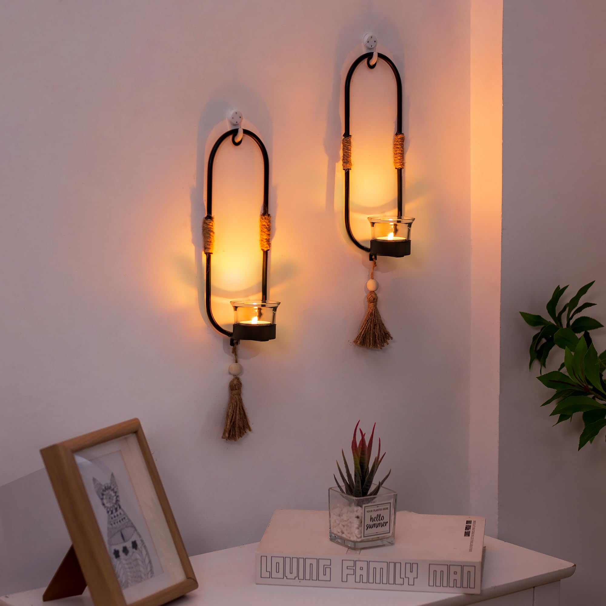 Leaf Wall Sconces Vintage Leaf Wall Candle Holders - Black Metal Sconces  With 6 Tealight Glasses Metal Candle Wall Decor, image size:2000x1999