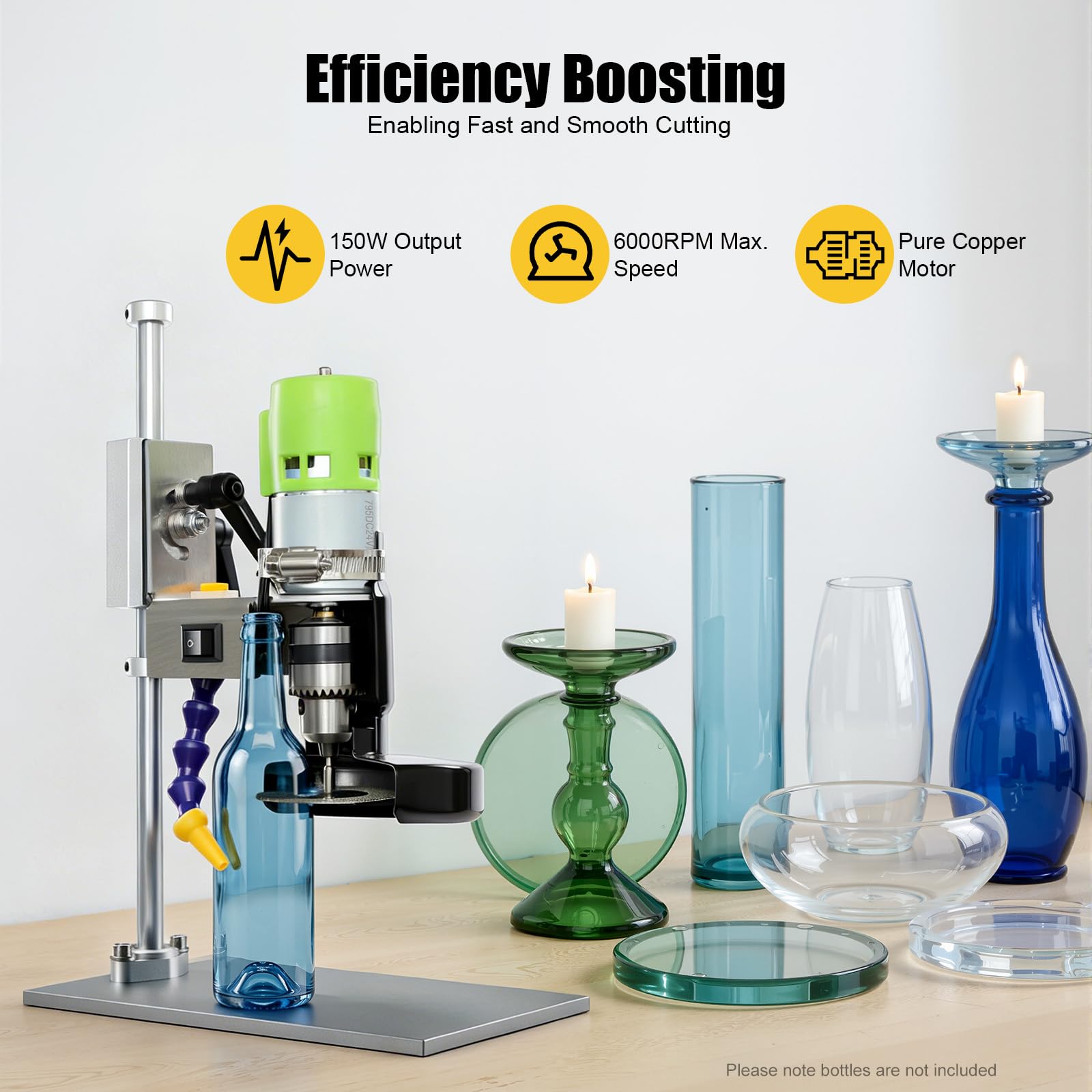SHZICMY Elektrische Glasflaschenschneidemaschine, 150 W Glasschneider Einstellbare Geschwindigkeit 2000-6000r/min Flaschenschneider Set für Weinflaschen/Seeglas/Kunsthandwerk/DIY Blumentopf