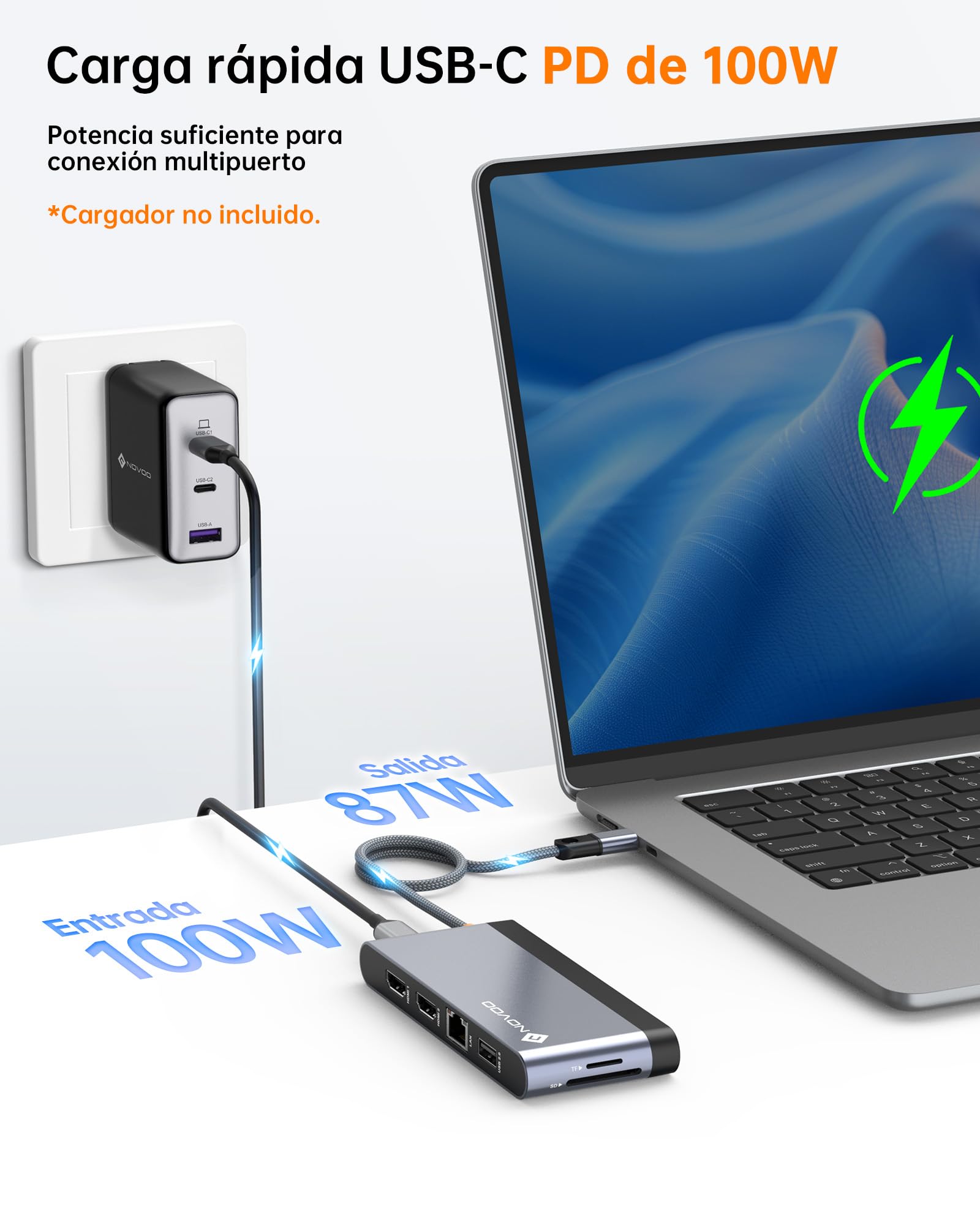 NOVOO Docking Station USB C 10 en 1, HDMI 4K, Ethernet 1Gbps, PD 100W