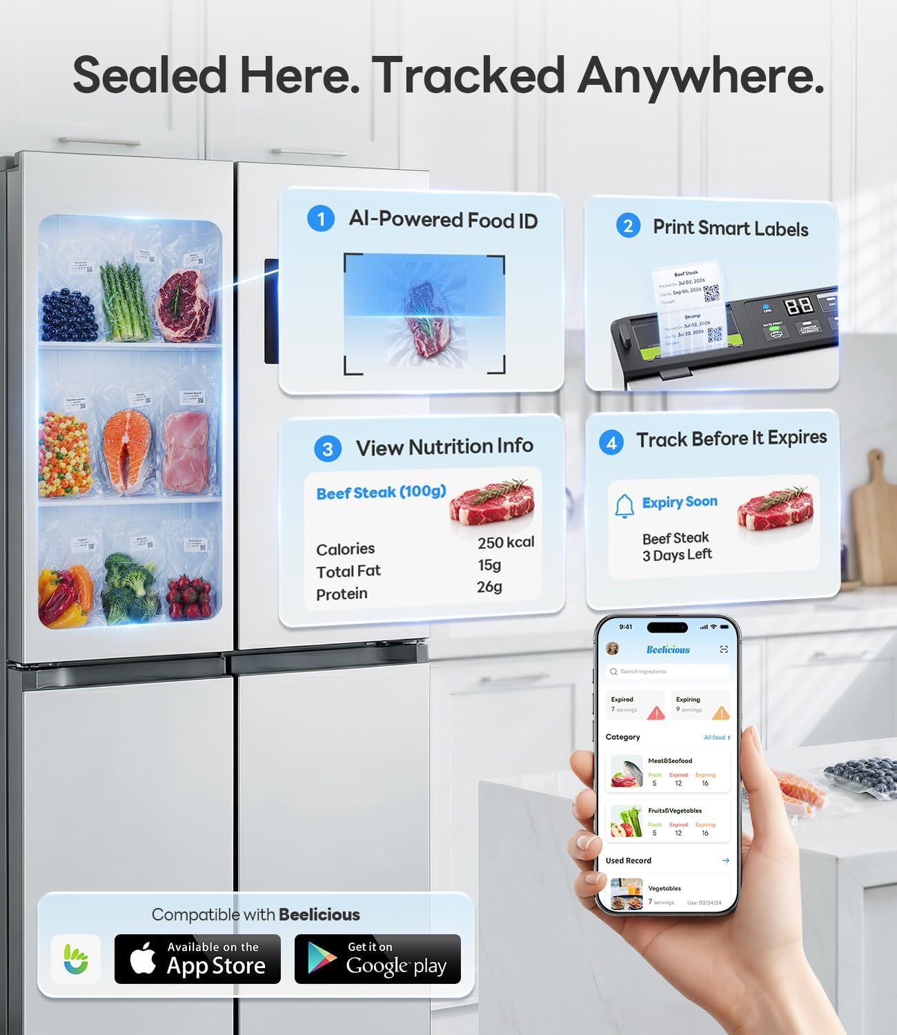 98kPa Vacuum Sealer with FoodTrace Label Printing & Food Management App, Dual-Pump photo 3