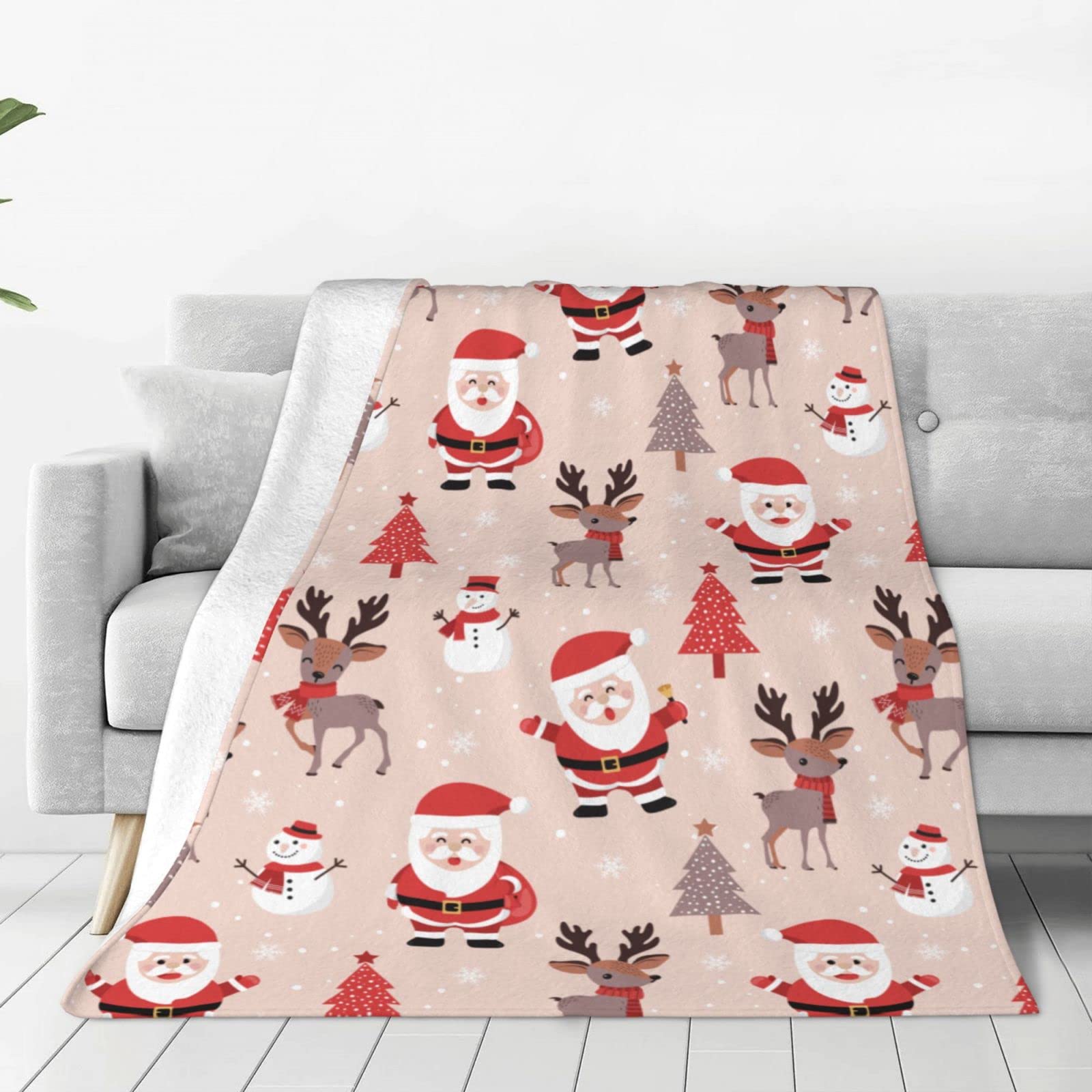 Christmas Home Decor Blanket, Funny Red Christmas Tree Santa Claus Reindeer Snowman Throw Blankets for Bed Sofa Chair, Cozy Soft Warm Flannel Xmas Blanket for Dad Mom Friend Coworker 60x50 inches