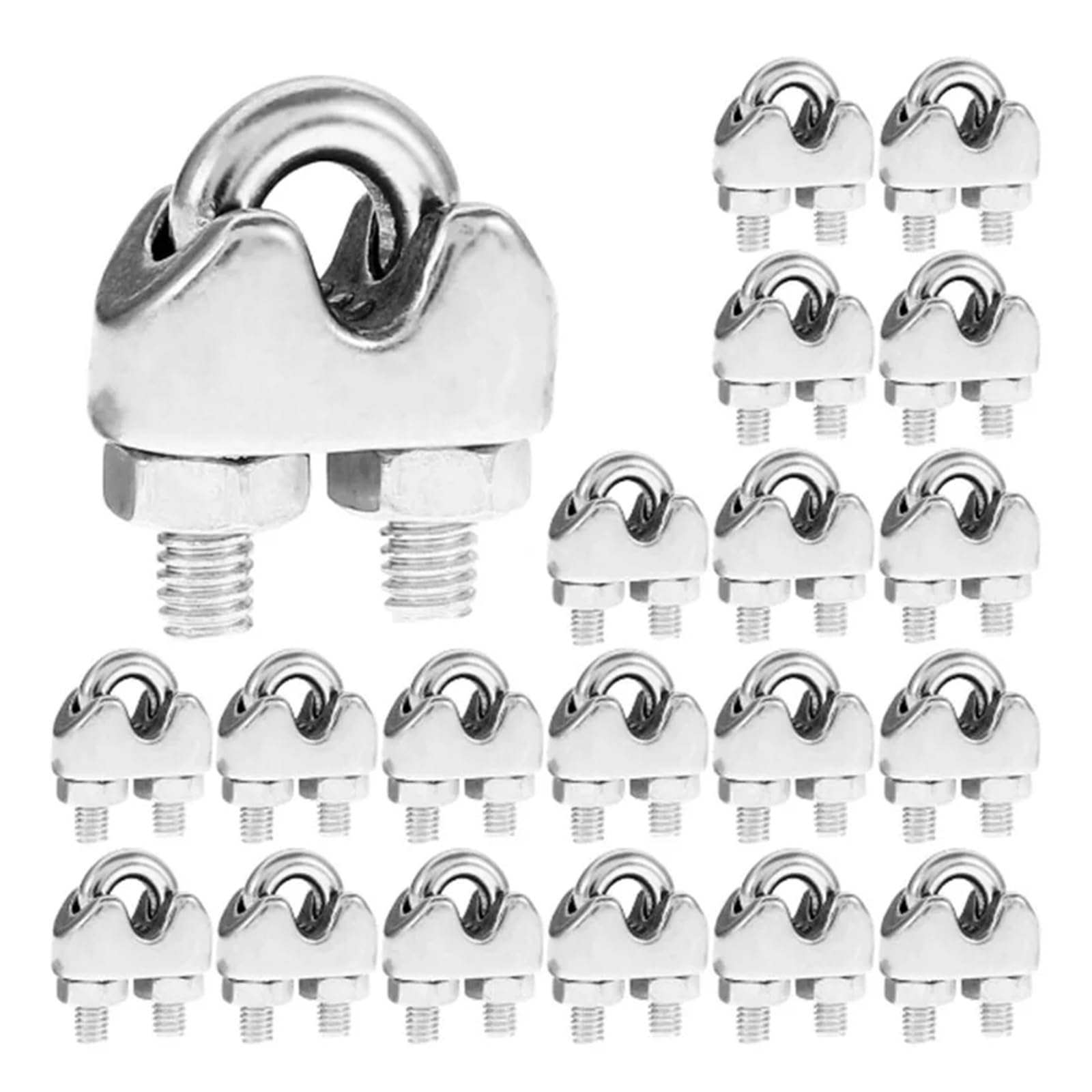 20Pcs Wire Rope Clamp M2-M10 Clip Stainless Steel U Bolts Non-Slip(M8 20pcs)