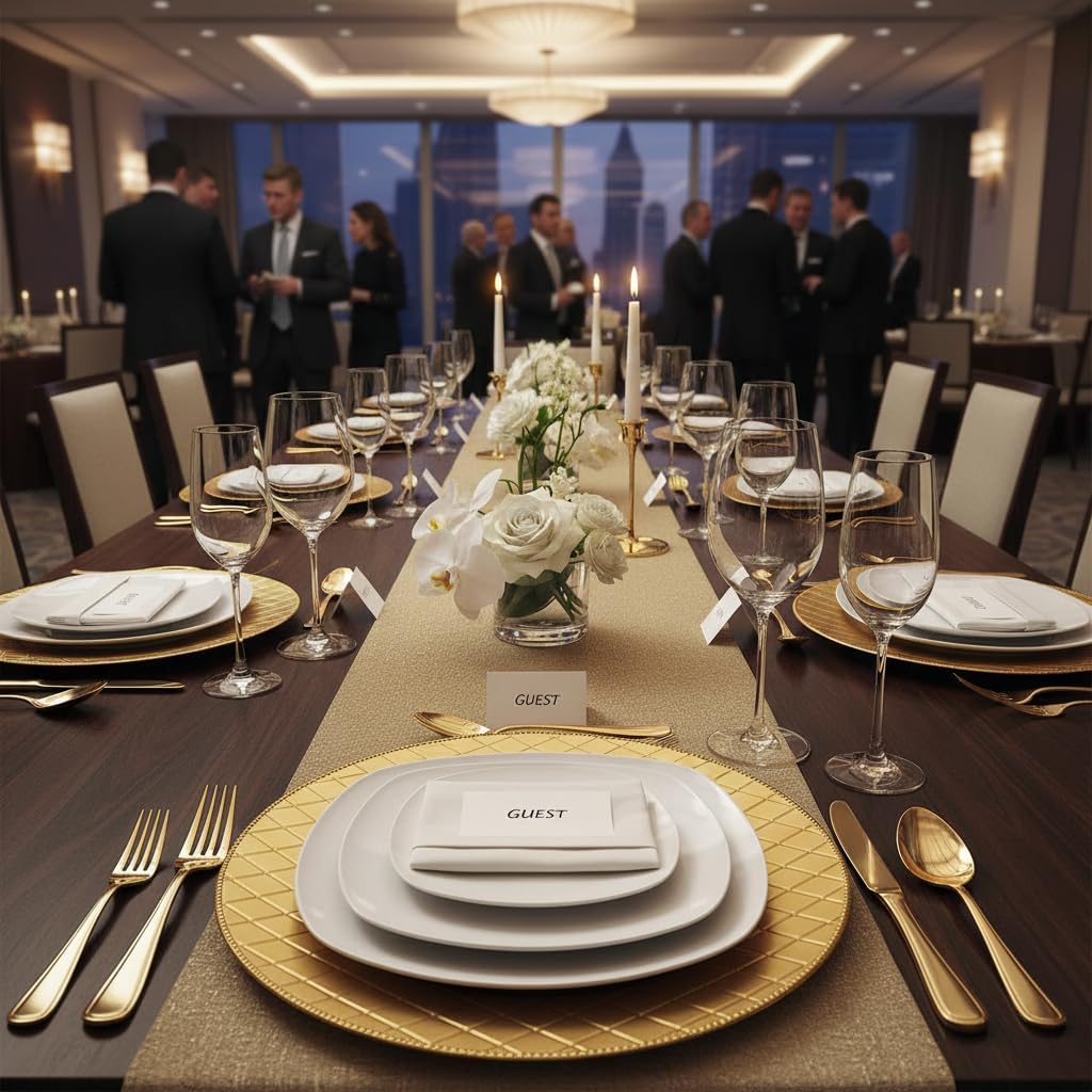 13-Inch Gold Chargers for Dinner Plates - Set of 50 Reusable Plastic Charger Plates, Perfect for Catering, Weddings, Holiday Parties, and Banquets, Decorative Chargers Bulk (50, Gold-BZWG)