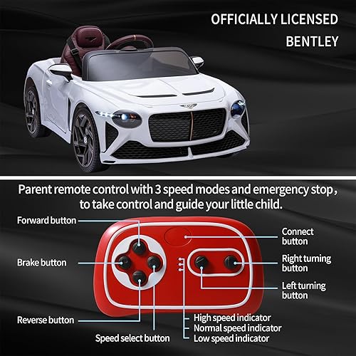 Miniatura 4 de VPQS Vehículos eléctricos de 12 V para niños, vehículos eléctricos Bentley Ride On Toy Car para niños con control remoto, auto eléctrico para niños