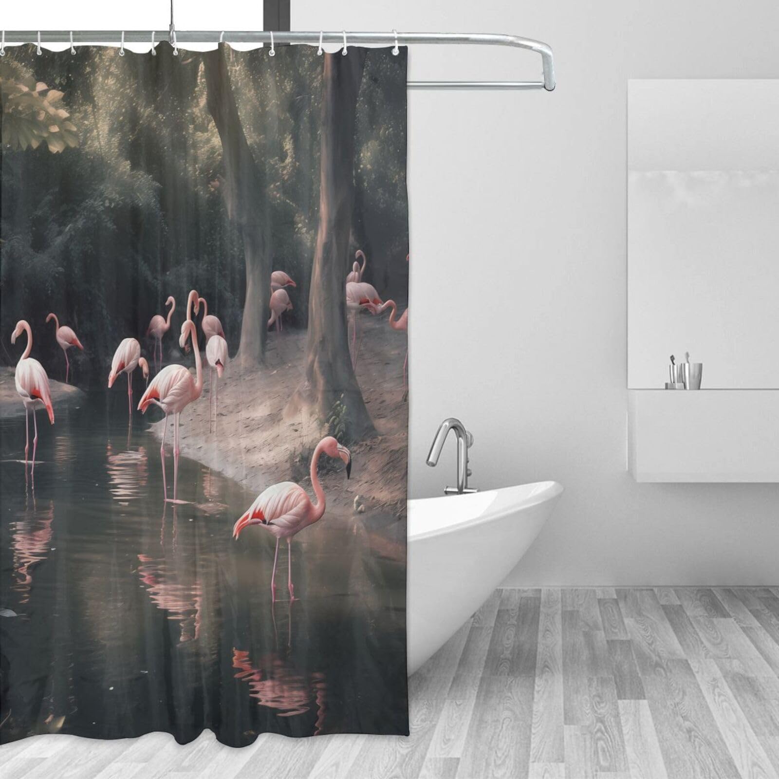 Rideau de douche imperméable 183x183 motif flamant rose avec anneaux de fixation de bain