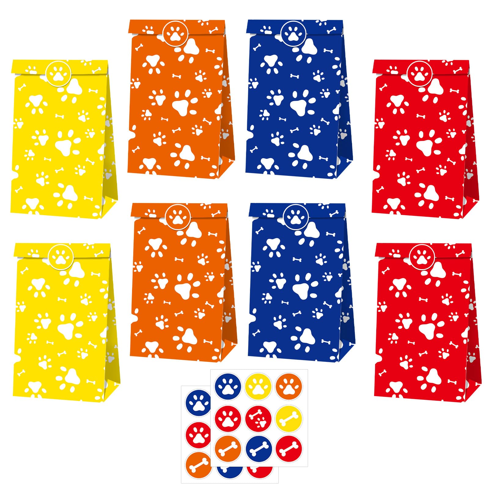 MORAINJAY 12 Pcs Dog Paw Paper Bags, Pet Theme Party Goodie Bags, Dog Birthday Gift Treat Bags Decoration Supplies, with 18 Stickers — image 1