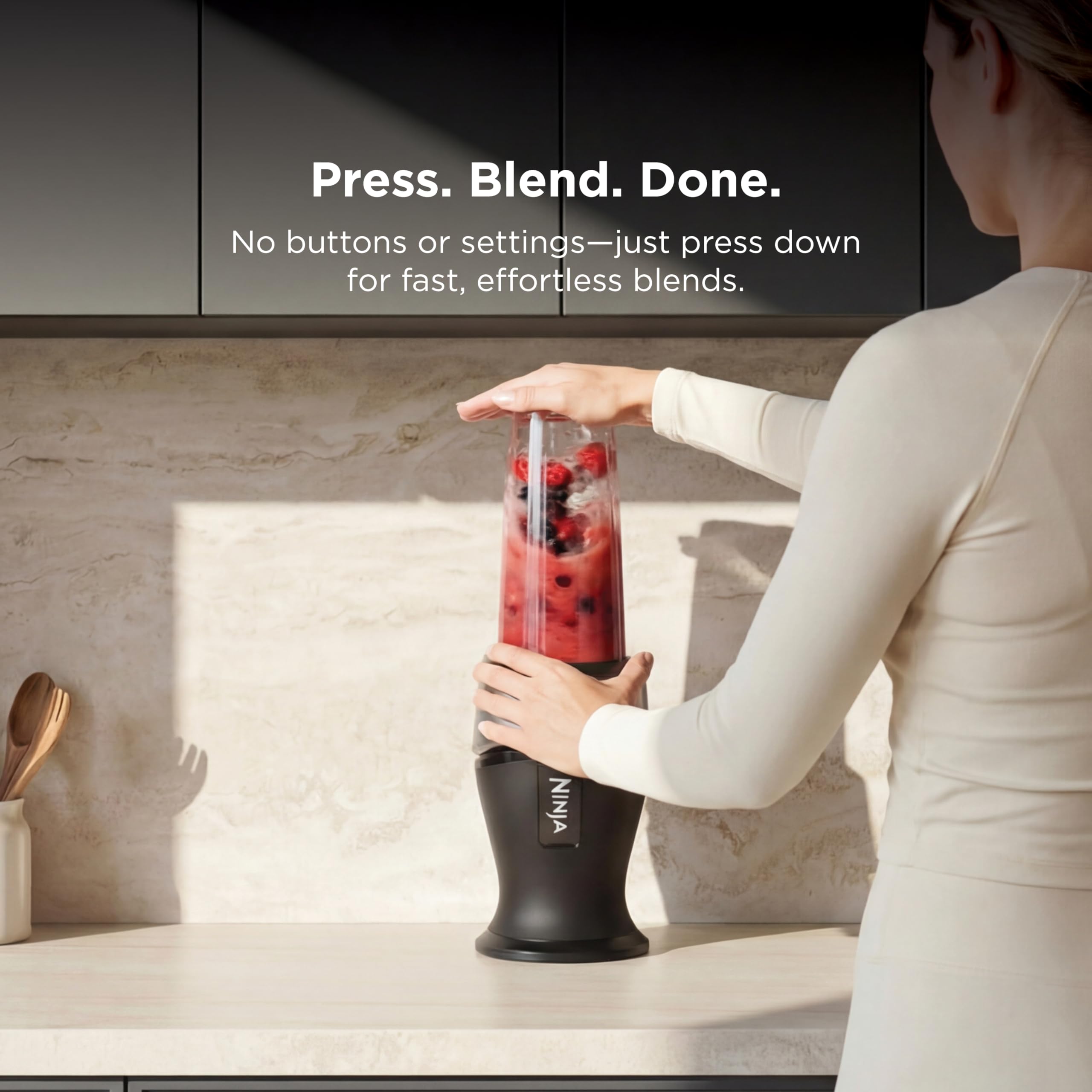 Ninja BN301 Nutri-Blender Plus Compact Personal Blender, 900-Peak-Watt Motor, Frozen Drinks, Smoothies, Sauces & More, (3) 20 oz. To-Go Cups, (2) Spout-Lids (1) Storage-Lid, Dishwasher Safe, Silver: Push to blend