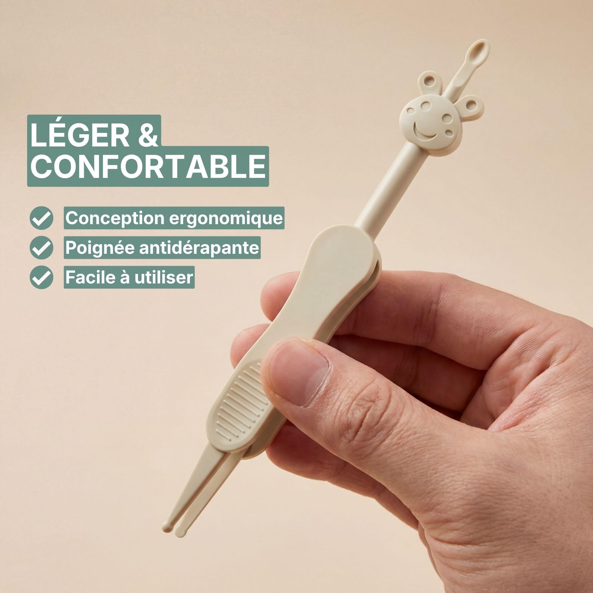 Nettoyeur de nez et d'oreilles pour bébé avec pince incluse - Alternative 3-en-1 au mouche-bébé et à la poire nasale - Sans BPA - Vert/Beige