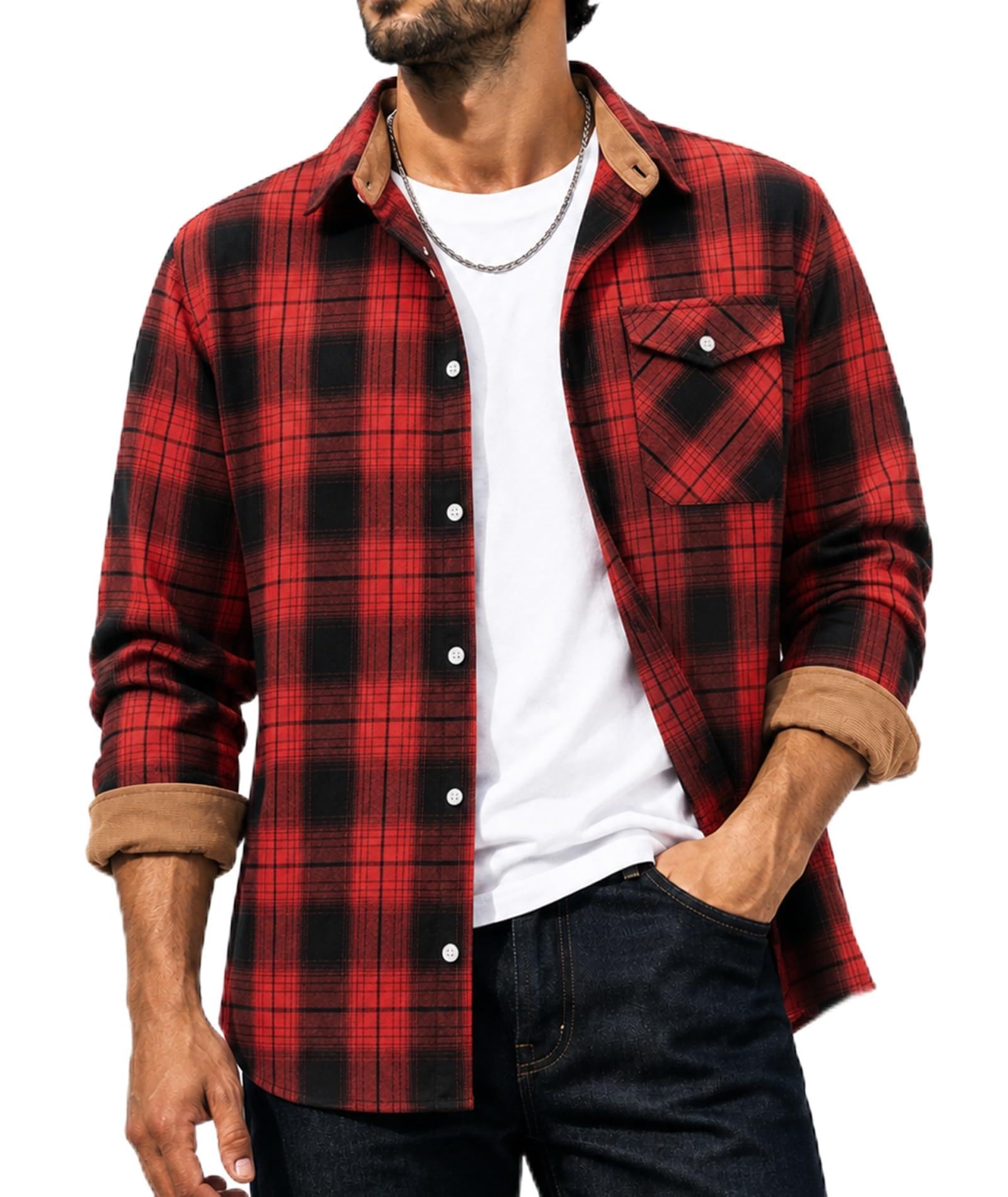 SwissWell Holzfällerhemd Herren Flanellhemd Kariertes Hemd | Holzfäller Hemd Herren Karohemd Männer Kariert Langarm Arbeitshemd mit Brusttasche Karo Flanell Jacke Für Outdoor Regular Fit