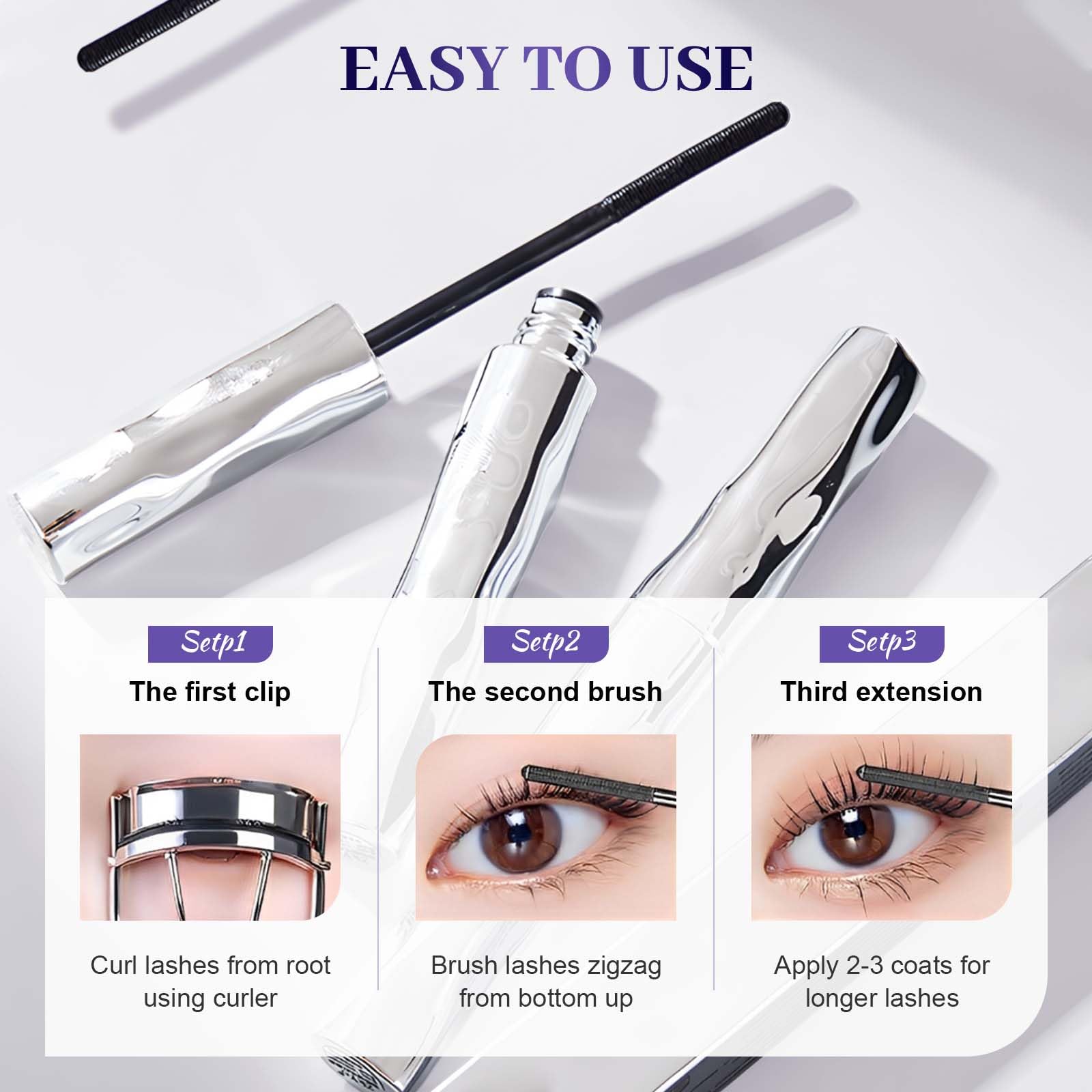 Mascara für ältere Frauen, 2026 Neu 3D Curling Eyelash Iron, Wasserfest Iron Eye Mascara, Metal Mas cara mit Metallbürste Volumengebende Wimperntusche Schnell Trocknend und Wischfest (3PC)