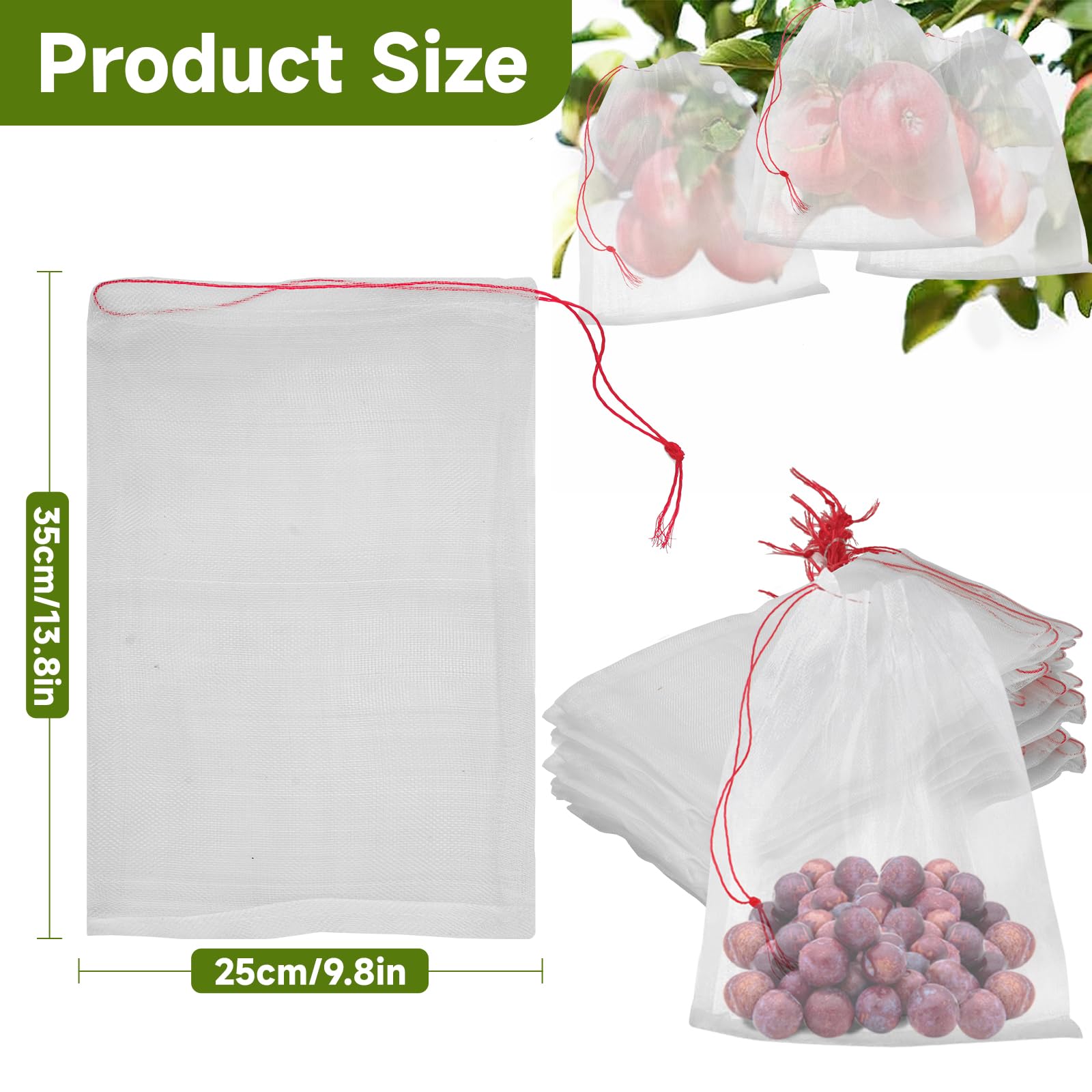 Lot De 100 Sacs De Protection Pour Fruits - Filet à Insectes Pour Arbres Fruitiers - Sacs En Maille Avec Cordon De Serrage Pour Protéger Les Tomates, Raisins, Mangues (25,4 X 15,2 Cm