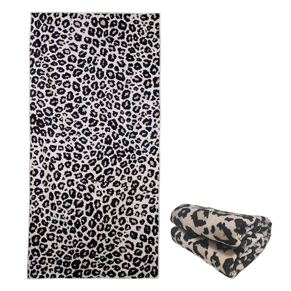 stampringt Extra Large Cute Black Leopard Beach Towels for Adult Girls, Big Oversized Thick Cheetah Print Microfiber Terry Cloth Sandproof Quick Dry 30 x 60