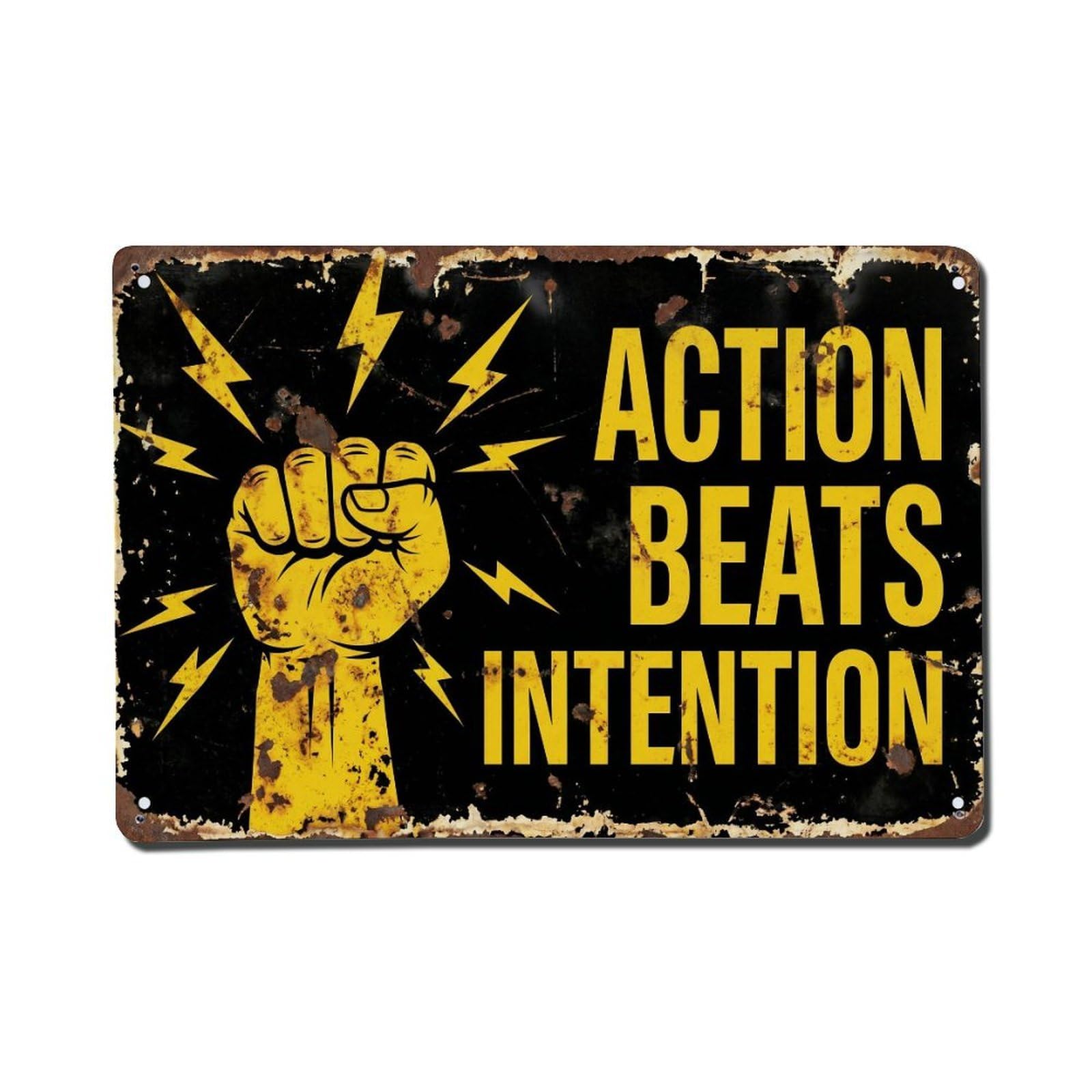 Action Beats Intention Fitness Retro Motivational Slogans 1 Vintage Metal Tin Sign Wall Decor for Cafe, Club, Garden Metal Poster 8x12Inch