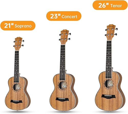Miniatura 64 de AODSK Ukelele soprano para principiantes, kit de ukelele de 21 pulgadas con bolsa de concierto, correa, sintonizador de cuerda de nailon, 4 púas