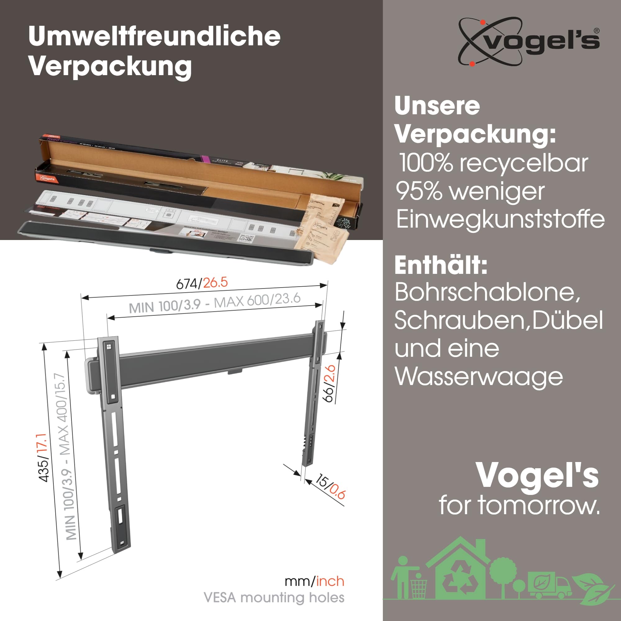Vogel's Elite TVM 5605 Extrem Flache TV-Wandhalterung für 40-100 Zoll Fernseher, Max. 100 kg, TV Halterung max. VESA 600x400, Universelle Kompatibilität, Abstand zur Wand nur 1,5 cm