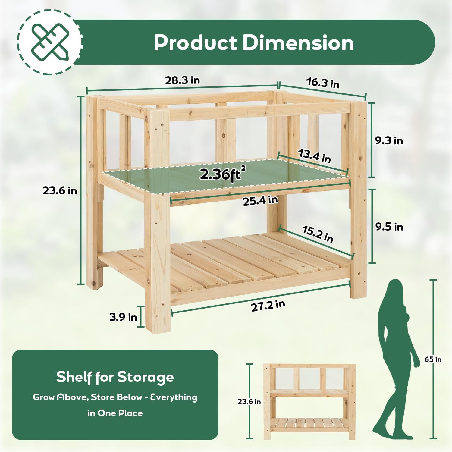 PetsCosset Small Transparent Raised Garden Bed with Legs, Compact Planter Box Stand with Observation Panels & Storage Shelf for Balcony, Patio, Small Spaces (Natural Wood)
