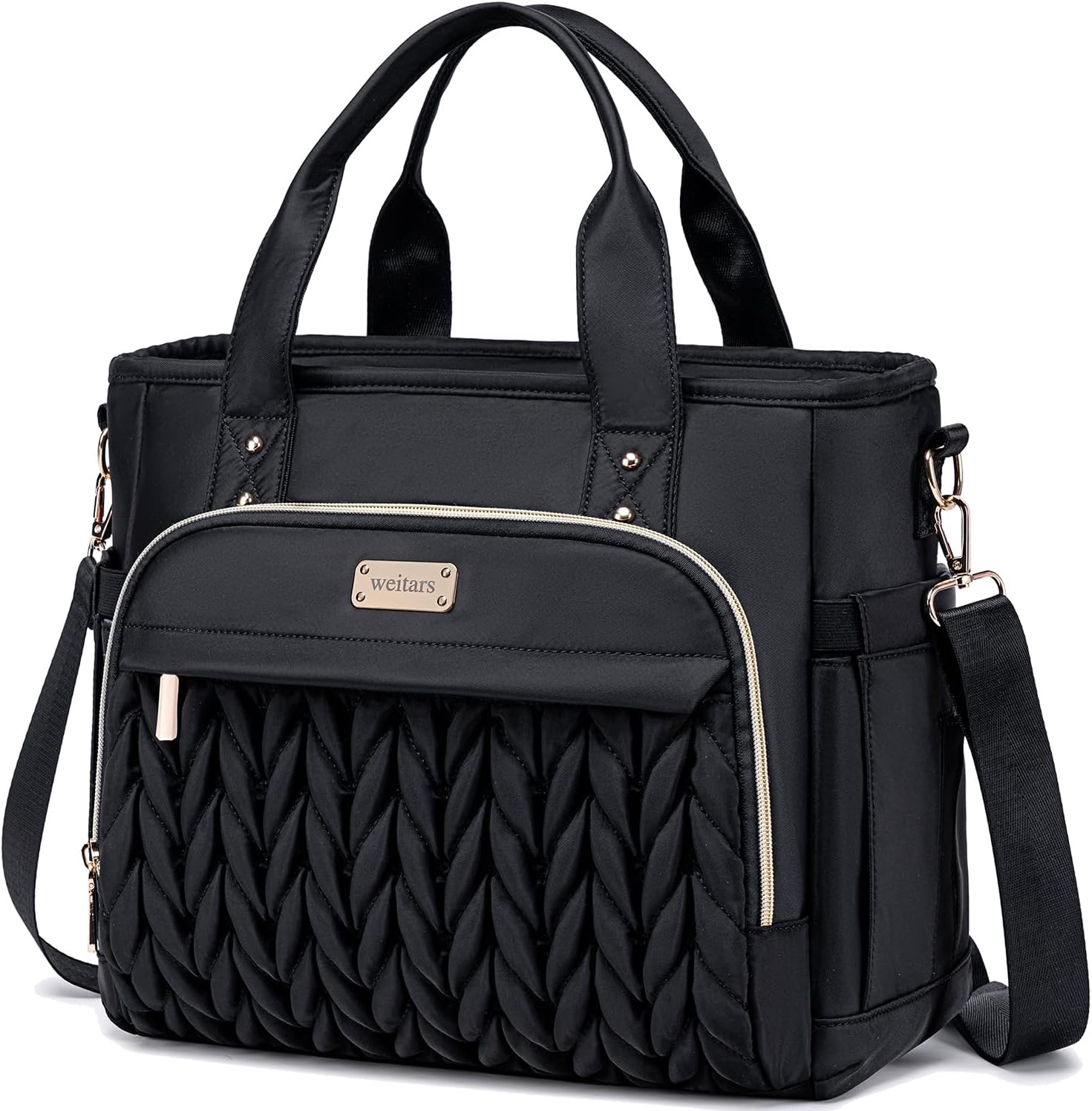 Weitars Insulated Lunch Bag for Women,Leak Proof Lunch Box for Work,Extra Large Lunch Tote Bag With Removable Shoulder Strap with Side Pockets,Reusable Lunch Bag For Picnic Hiking (Black-02)