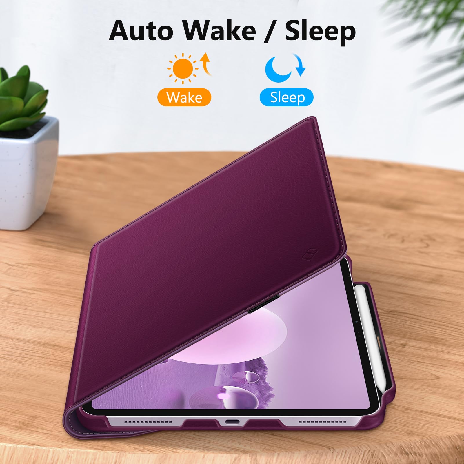 Fintie Etui do iPada Air 13″ (M3) 2025, (M2) 2024, obracana o 360° ochronna podstawka z uchwytem na rysik, automatyczne wybudzanie/uśpienie, fioletowe